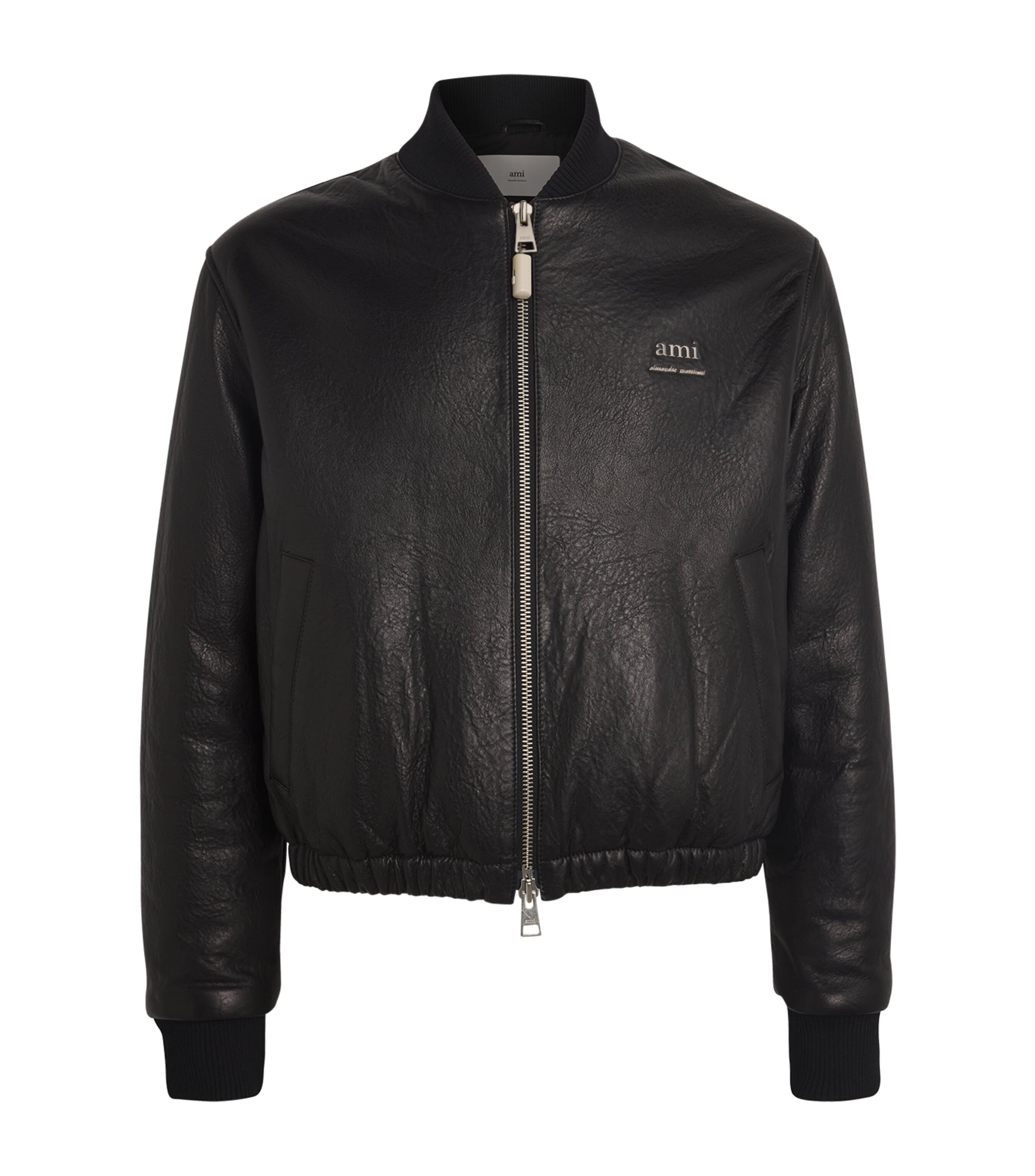 Ami Alexandre Mattiussi Leather Bomber Jacket In Black