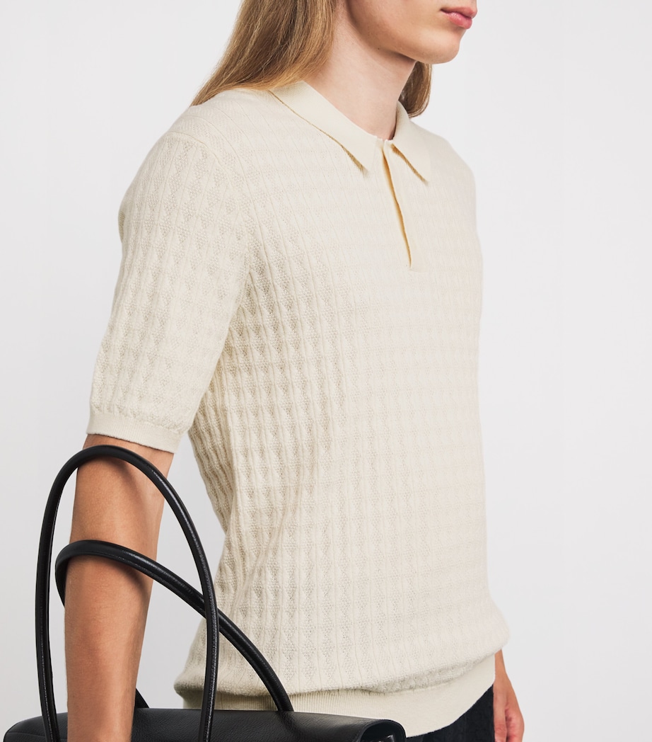 Cotton-Cashmere Diamond Polo Shirt ECRU Image 6