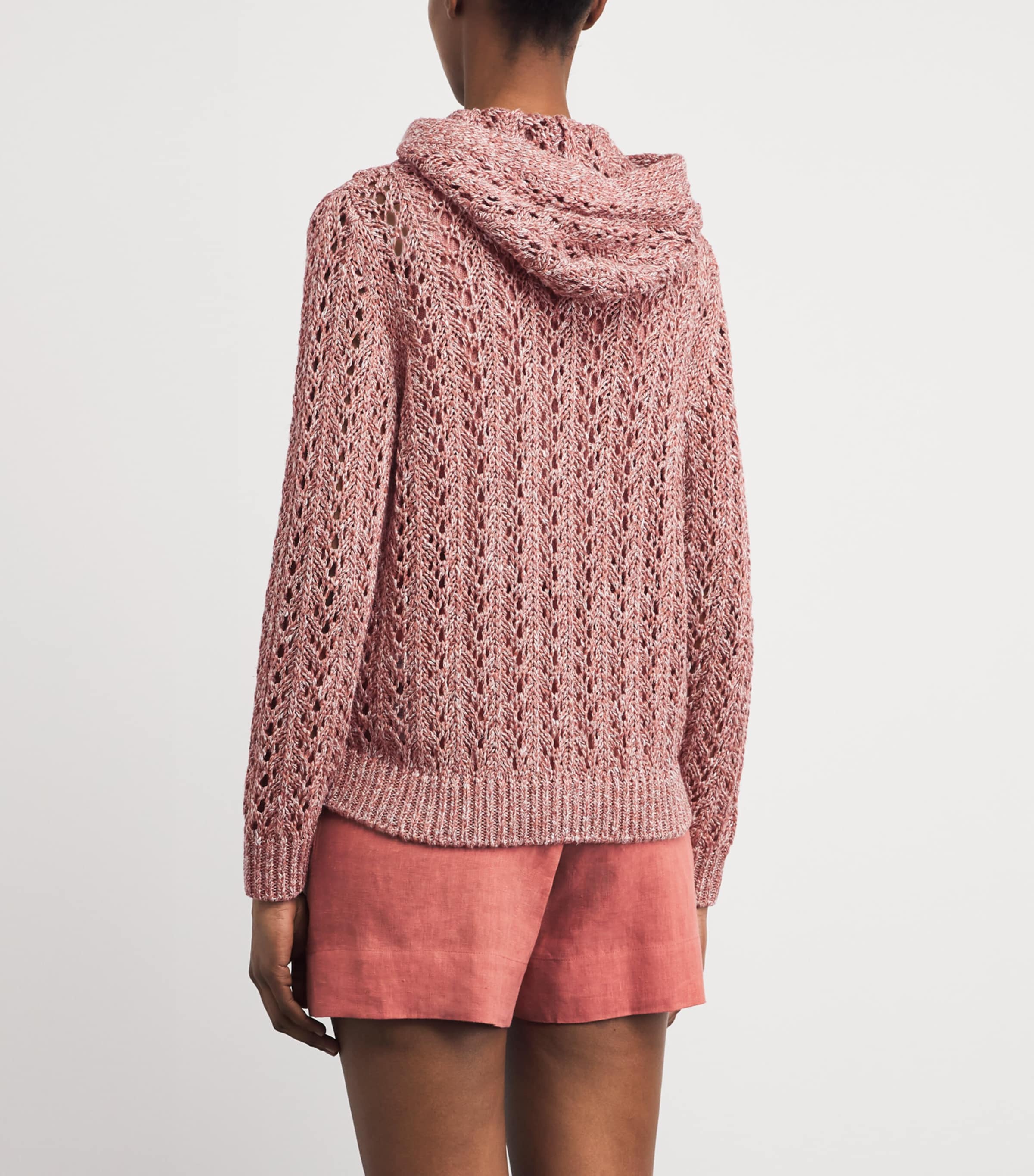 Eleventy Womens Linen-Blend Zip-Up Hoodie Lampone Image 5