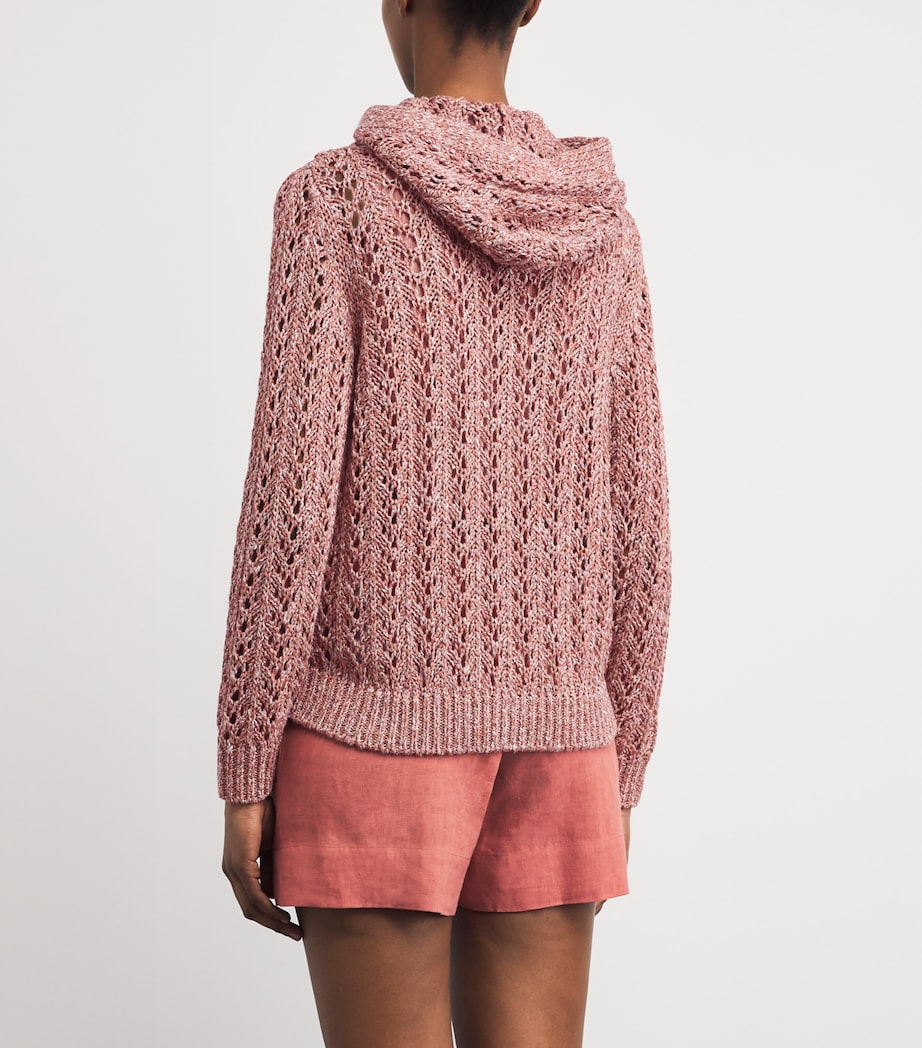 Eleventy Womens Linen-Blend Zip-Up Hoodie Lampone Image 5