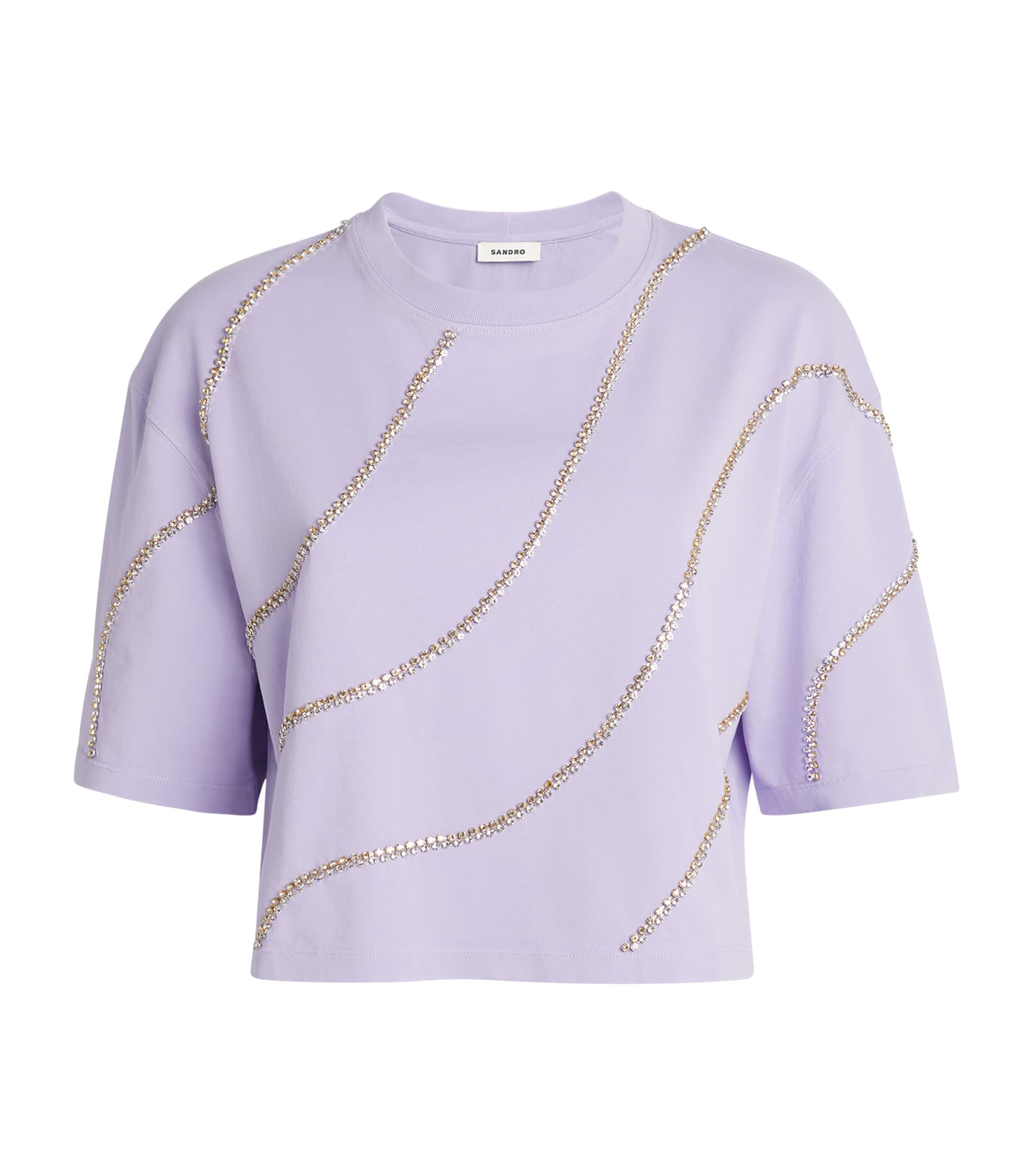 Sandro Paris Womens Cotton Embellished Cropped T-Shirt Mauve Image 1