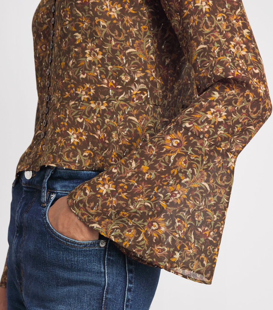 PAIGE Womens Silk-Blend Floral Mila Blouse Hickory Multi Image 3