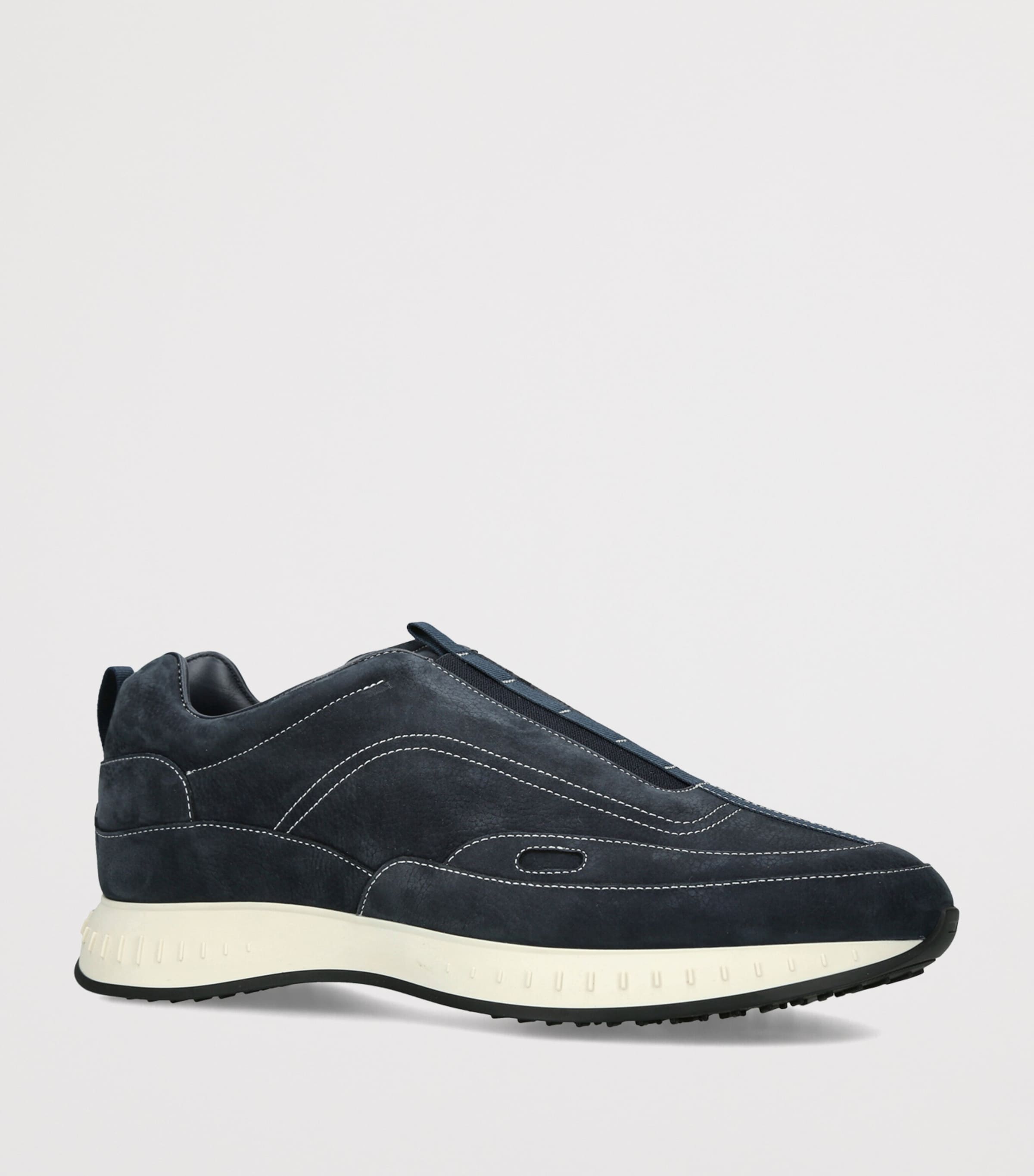 John Lobb Nubuck Leather Stream Elastic Sneakers Navy Image 2