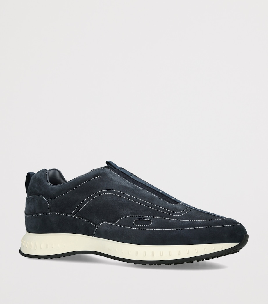 John Lobb Nubuck Leather Stream Elastic Sneakers Navy Image 2