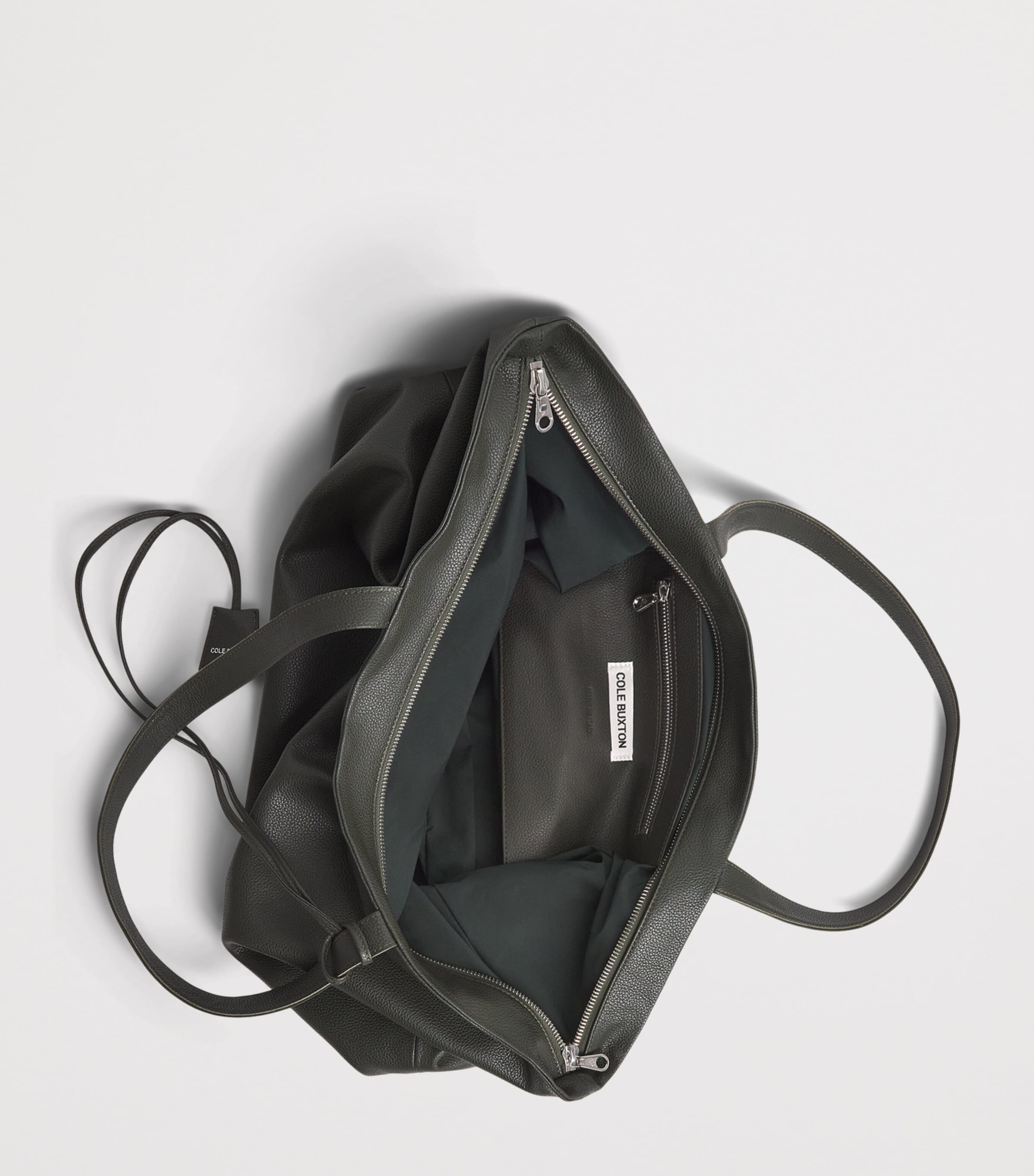 Large Grained Leather Tote Bag DARK GREEN 630 Image 4