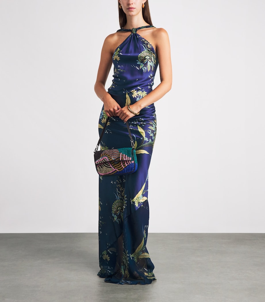 STAUD Womens Silk Charli Halterneck Maxi Dress Tpmd Tapestry Mdnght Image 2