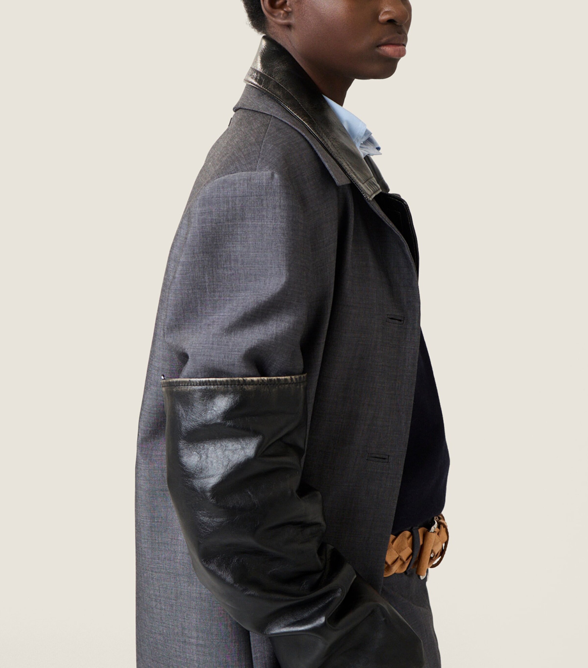 Miu Miu Womens Mohair-Wool Leather-Trim Jacket Grey Image 4