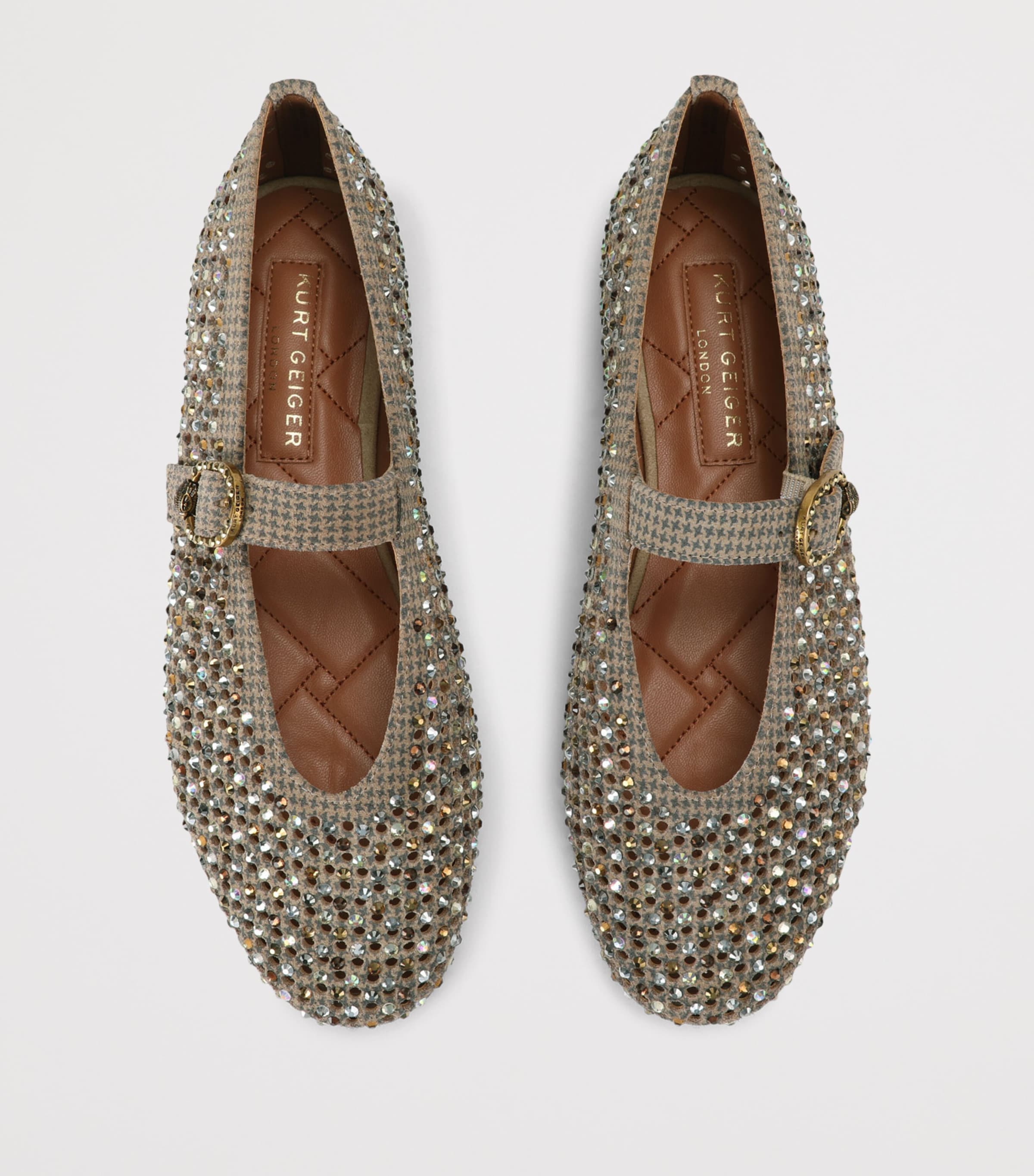Kurt Geiger London Suede Embellished Mayfair Ballet Flats Beige Comb Image 4