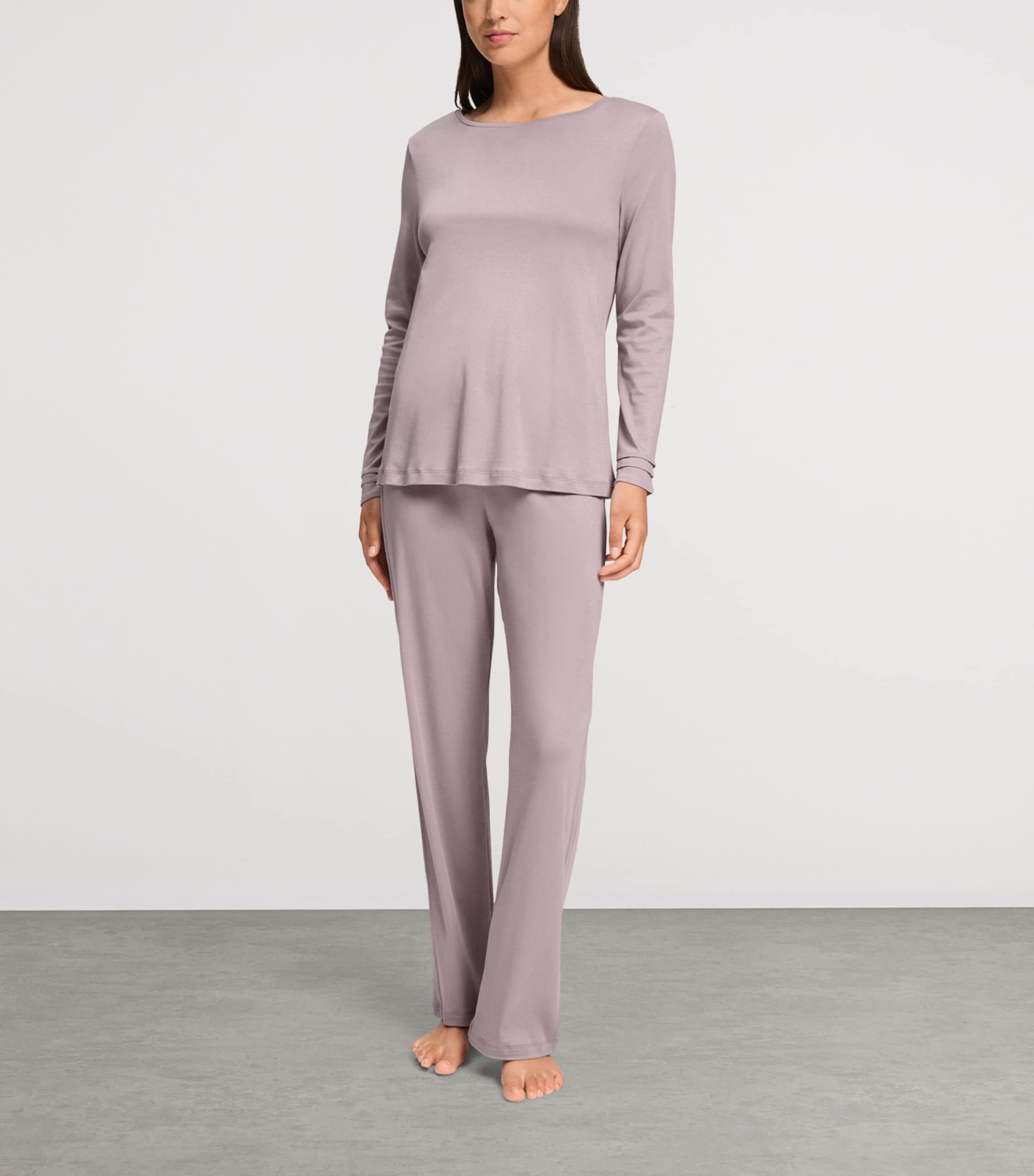Hanro Womens Cotton Long-Sleeve Pyjama Set Stormy Rose Image 2