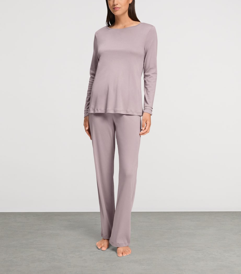 Hanro Womens Cotton Long-Sleeve Pyjama Set Stormy Rose Image 2