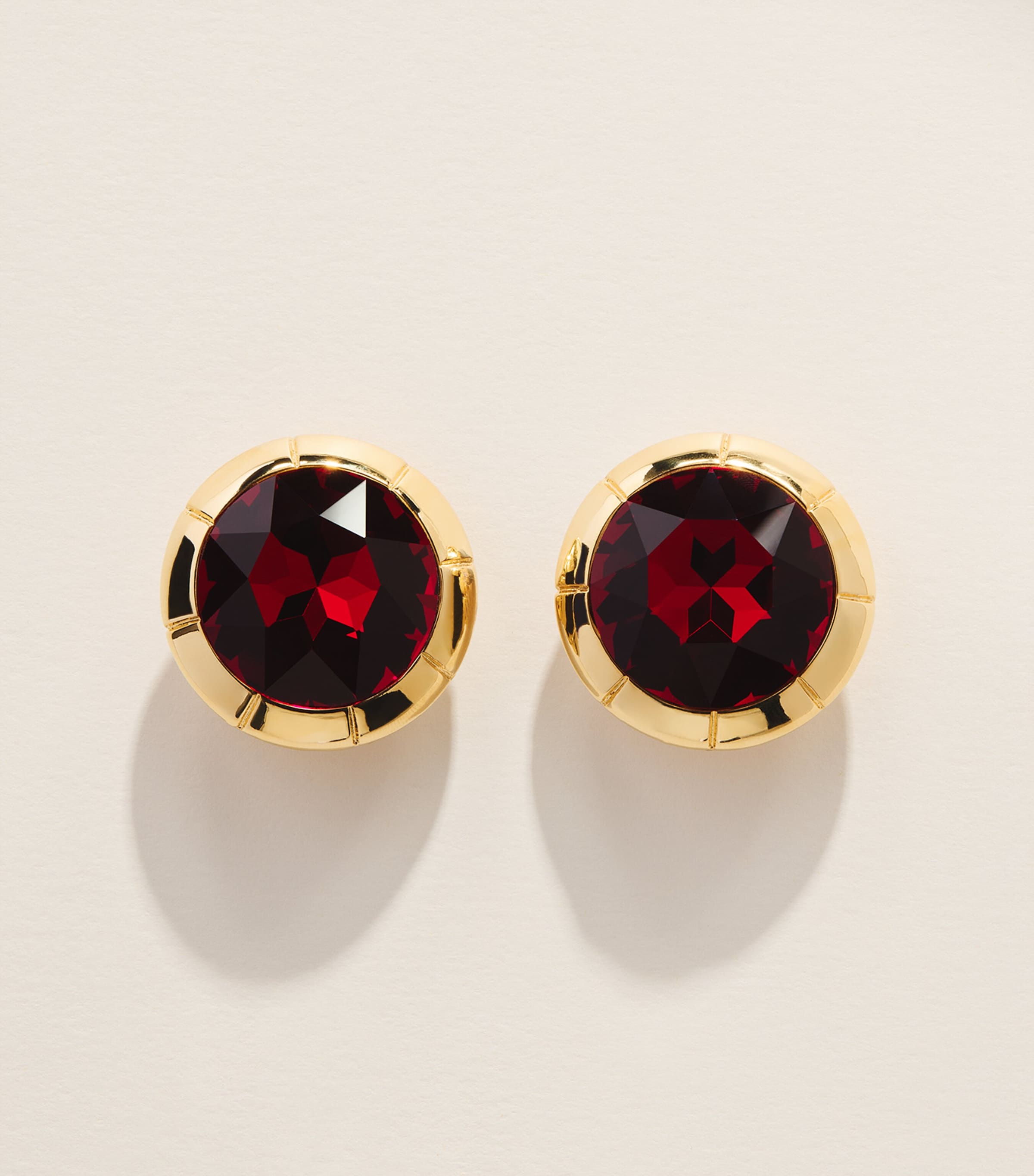 Alessandra Rich Embellished Round Clip-On Earrings Red Gold Image 1