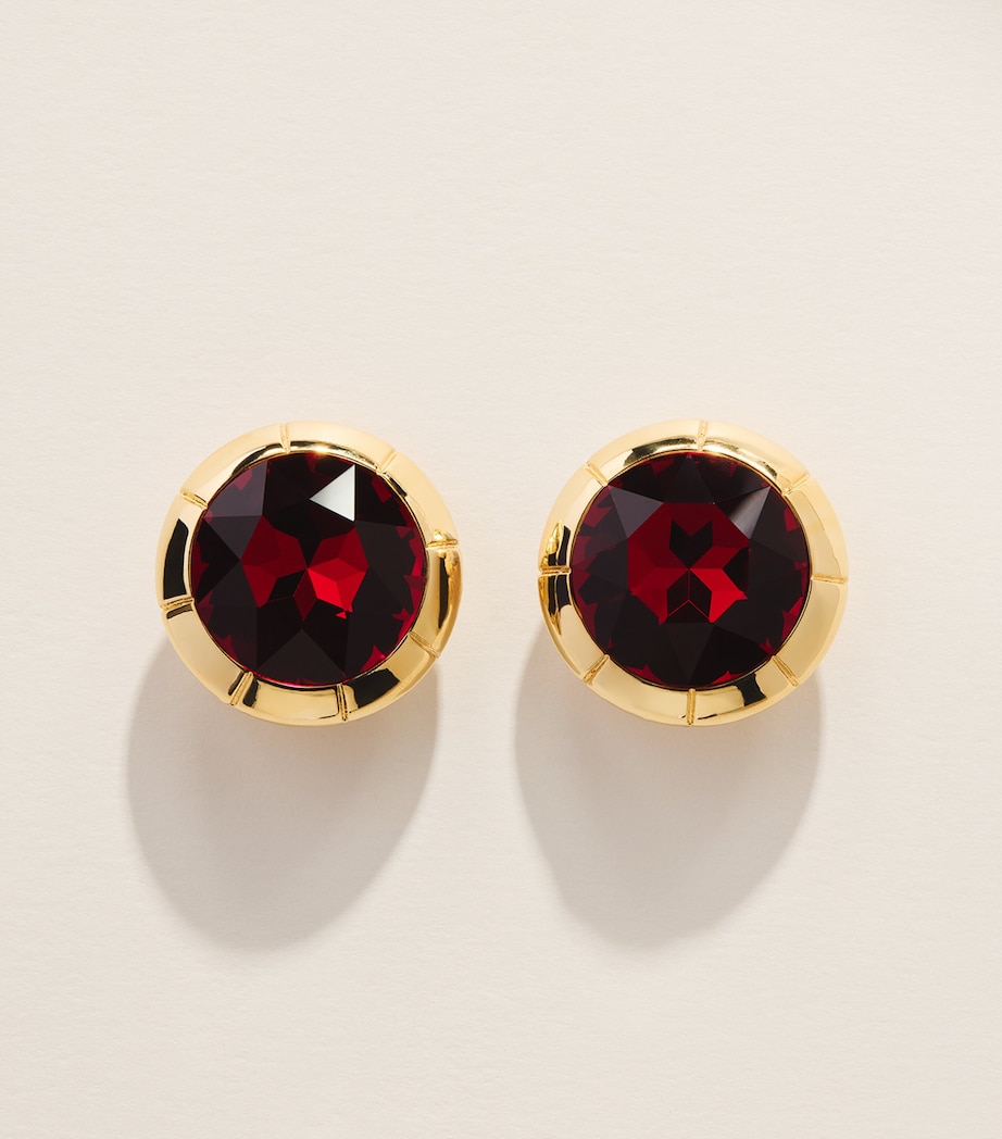 Alessandra Rich Embellished Round Clip-On Earrings Red Gold Image 1