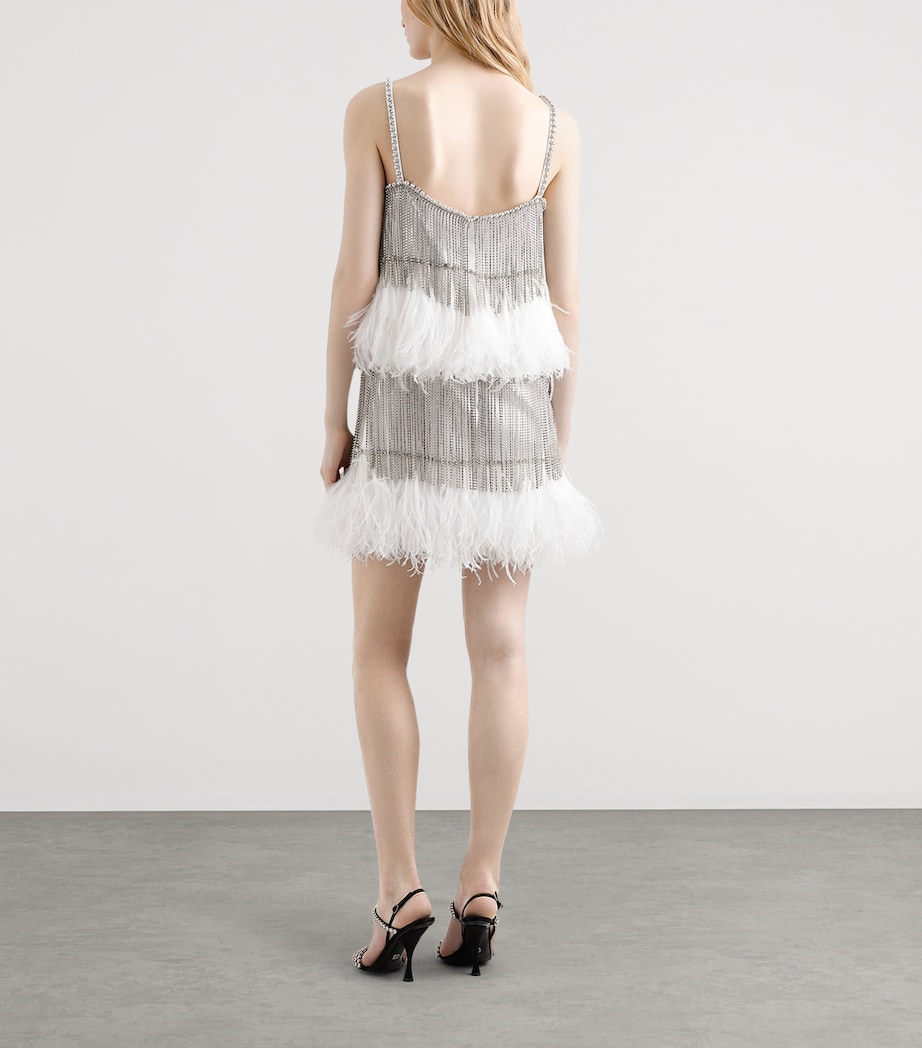 Silk-Blend Rhinestone Feather Mini Dress G1012-CRYSTAL Image 2