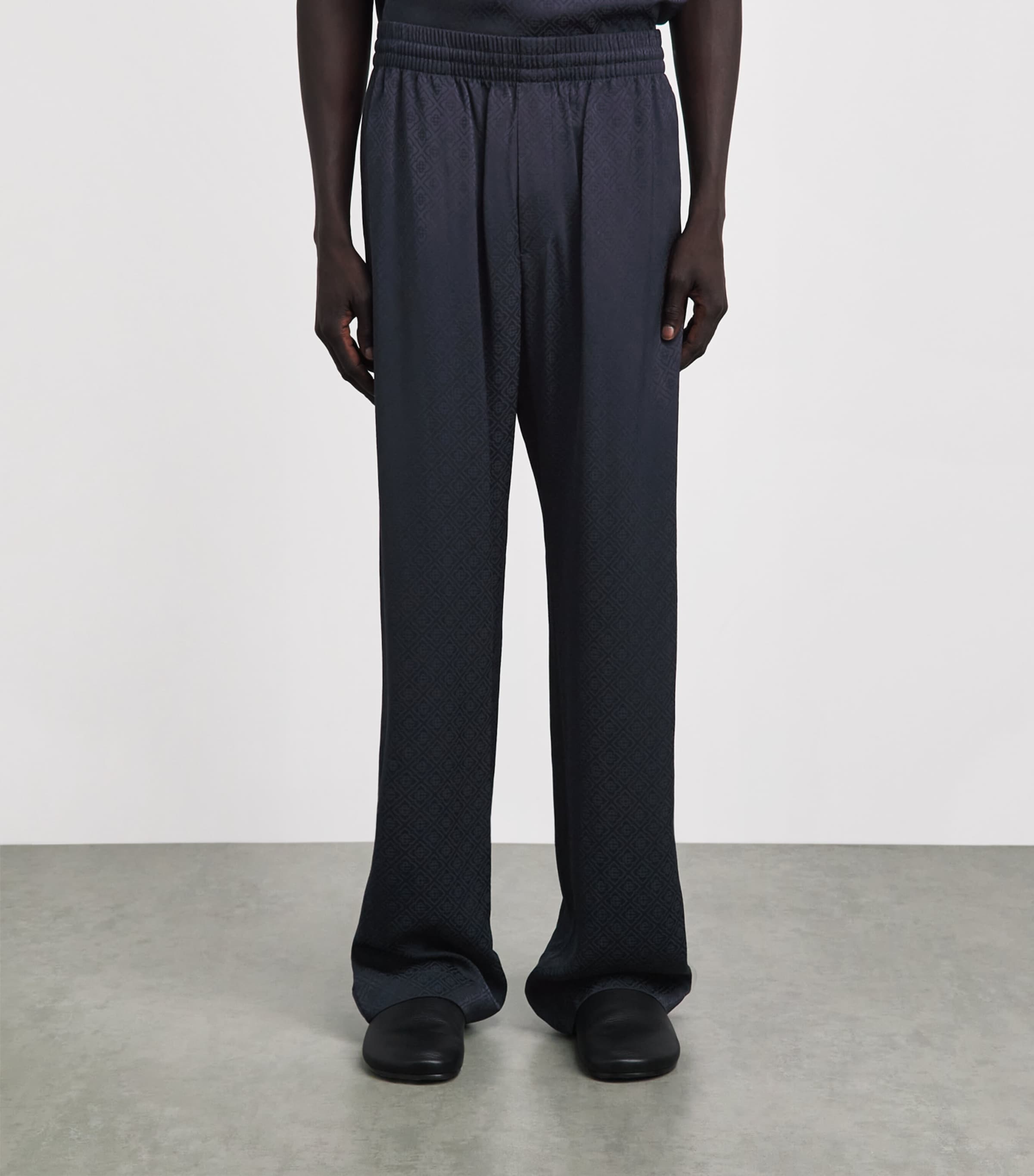 Casablanca Mens Silk Monogram Wide-Leg Trousers Dark Navy Image 4