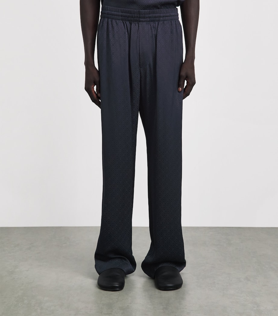 Casablanca Mens Silk Monogram Wide-Leg Trousers Dark Navy Image 4