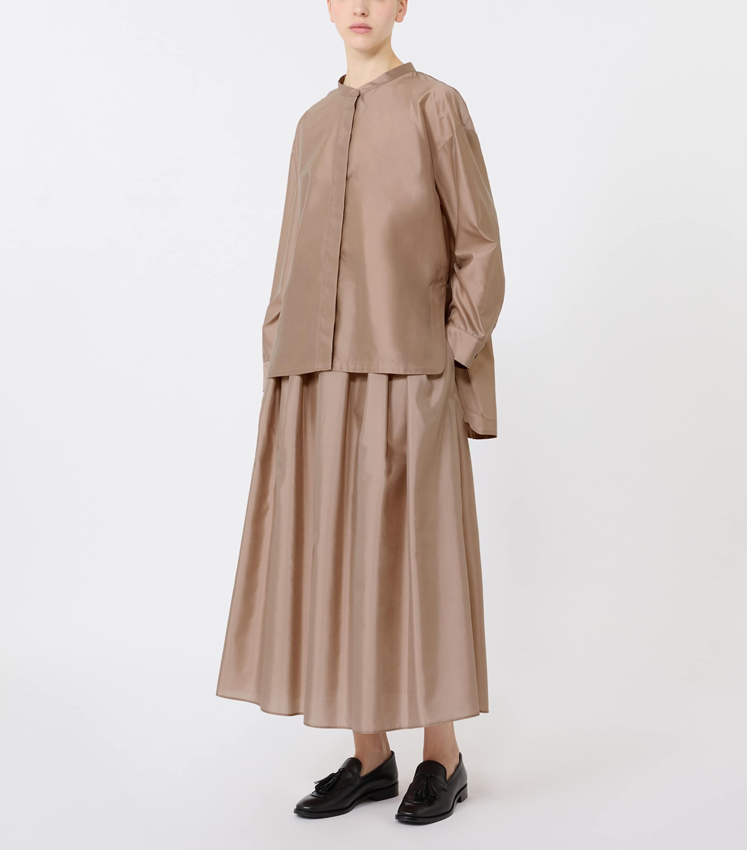 Max Mara Womens Organza Pleated Maxi Skirt Powder Image 4