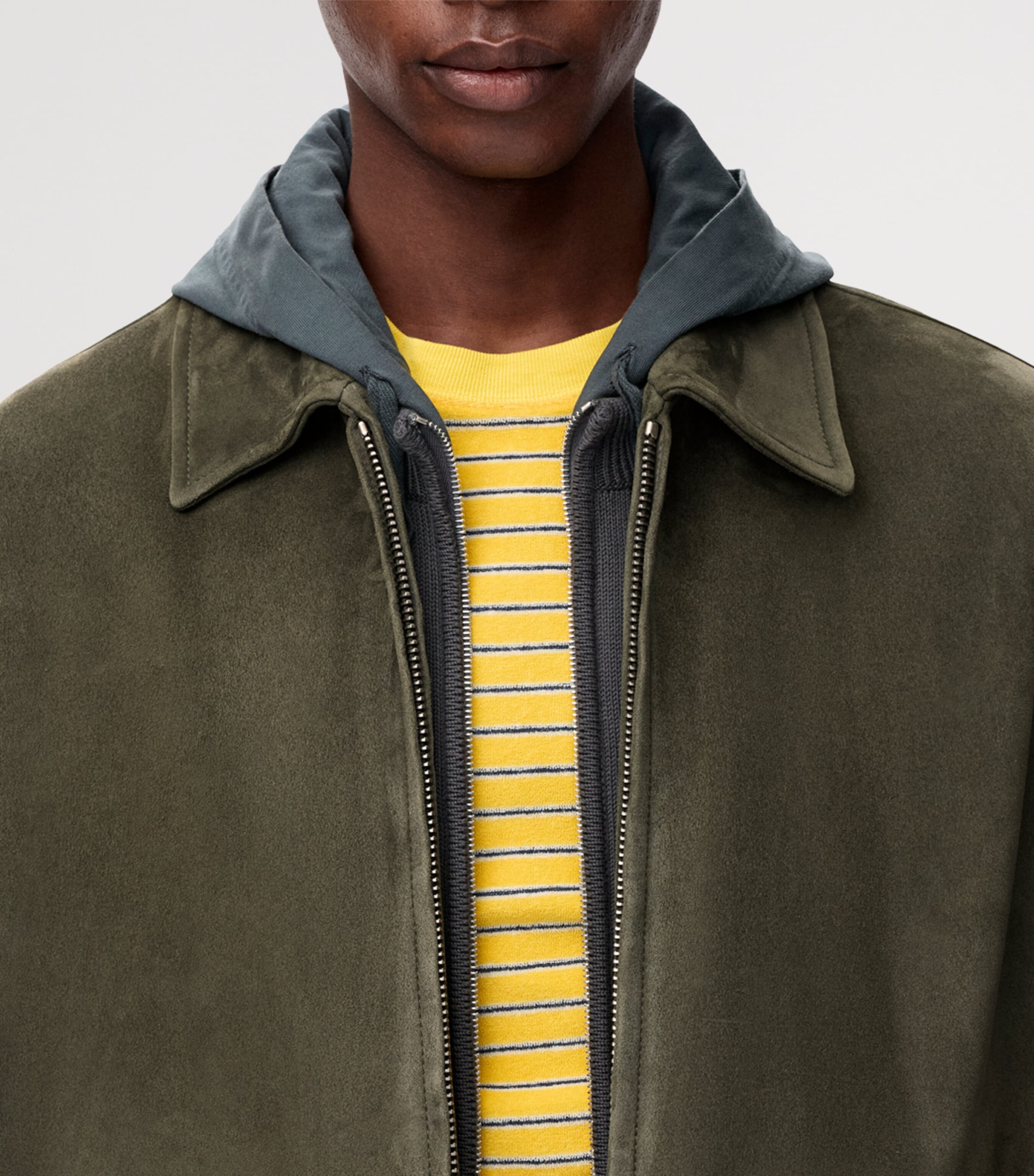 LOEWE Mens Suede Zip-Up Jacket Khaki Green Image 5