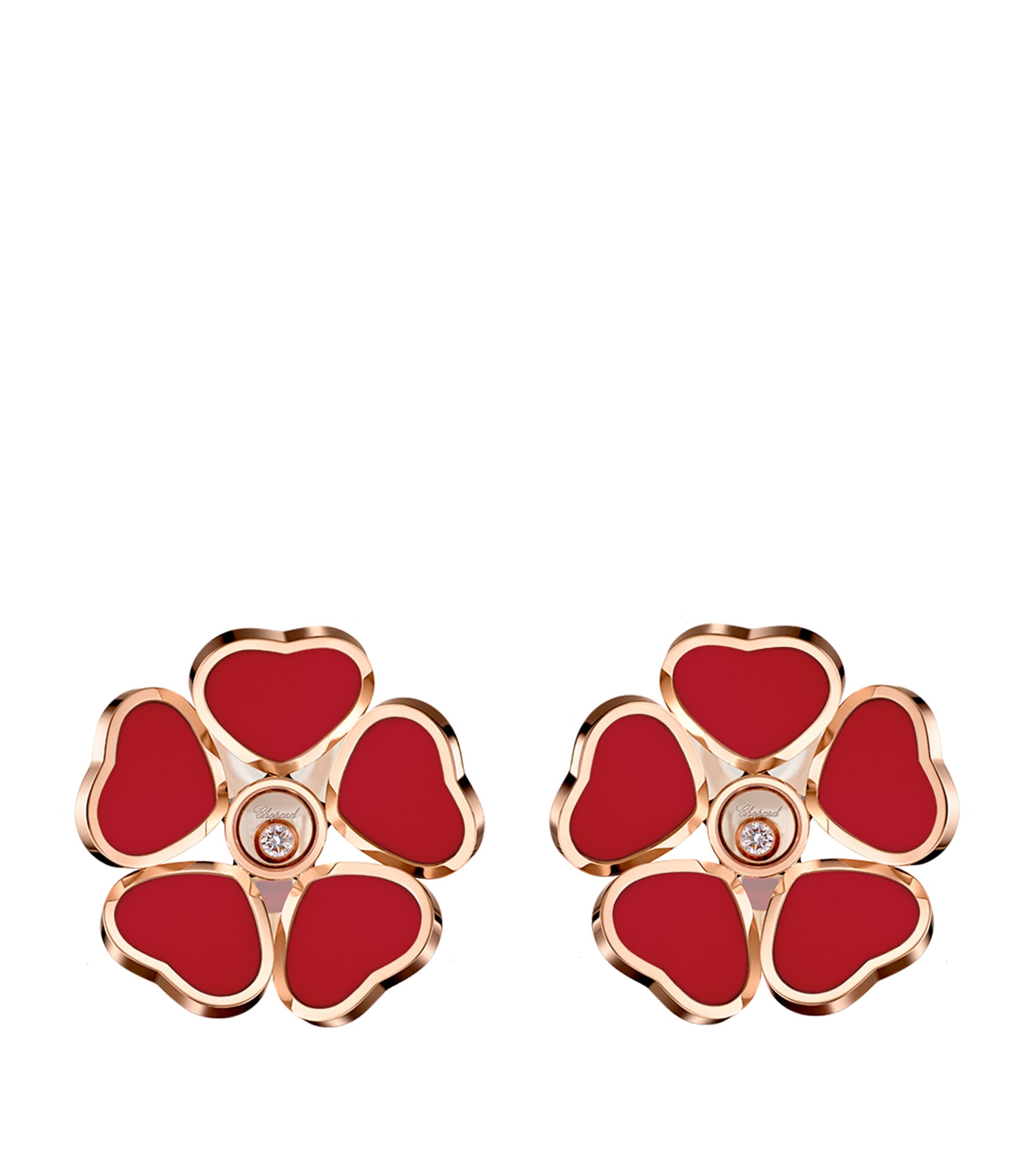 Chopard Rose Gold And Diamond Happy Hearts Flowers Clip-on Earrings In Rose Gold