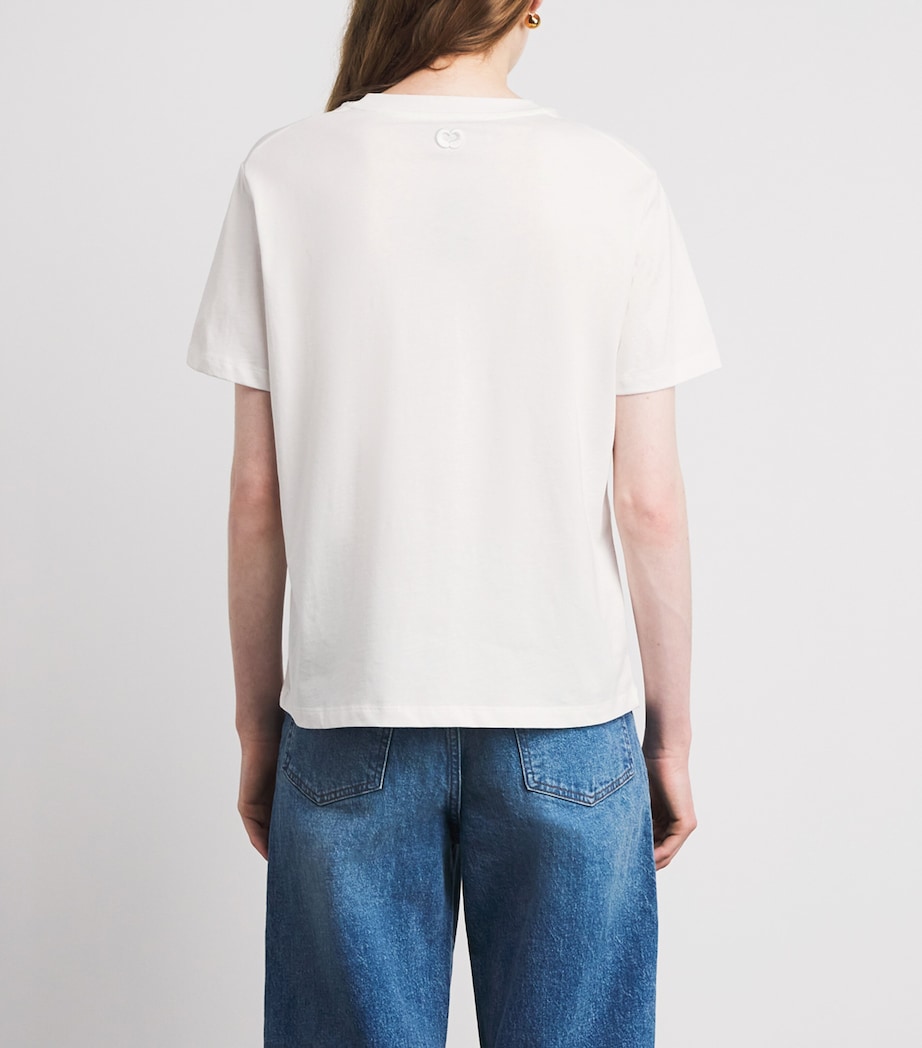 Maje Womens Cotton Paris Embroidered T-Shirt White Image 5