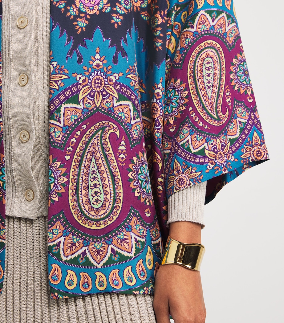 Silk Paisley Print Short Robe X0886 Image 6