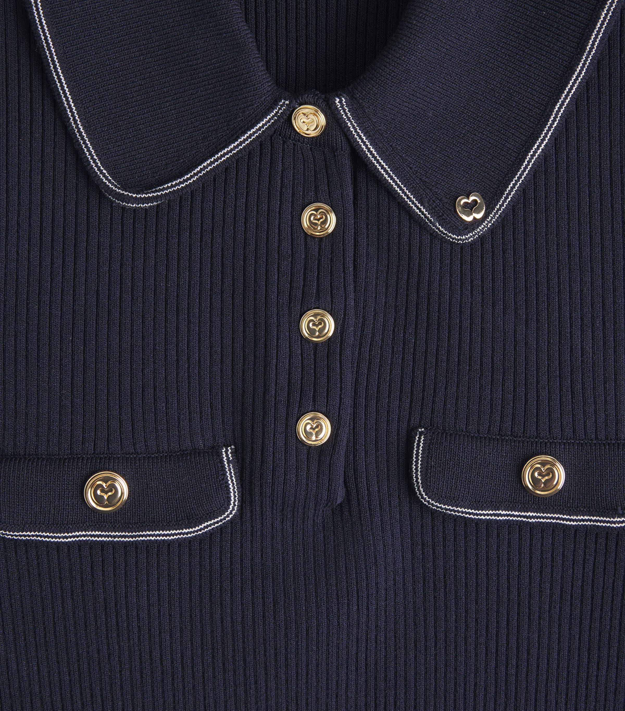 Maje Womens Ribbed Polo Shirt Navy Image 6