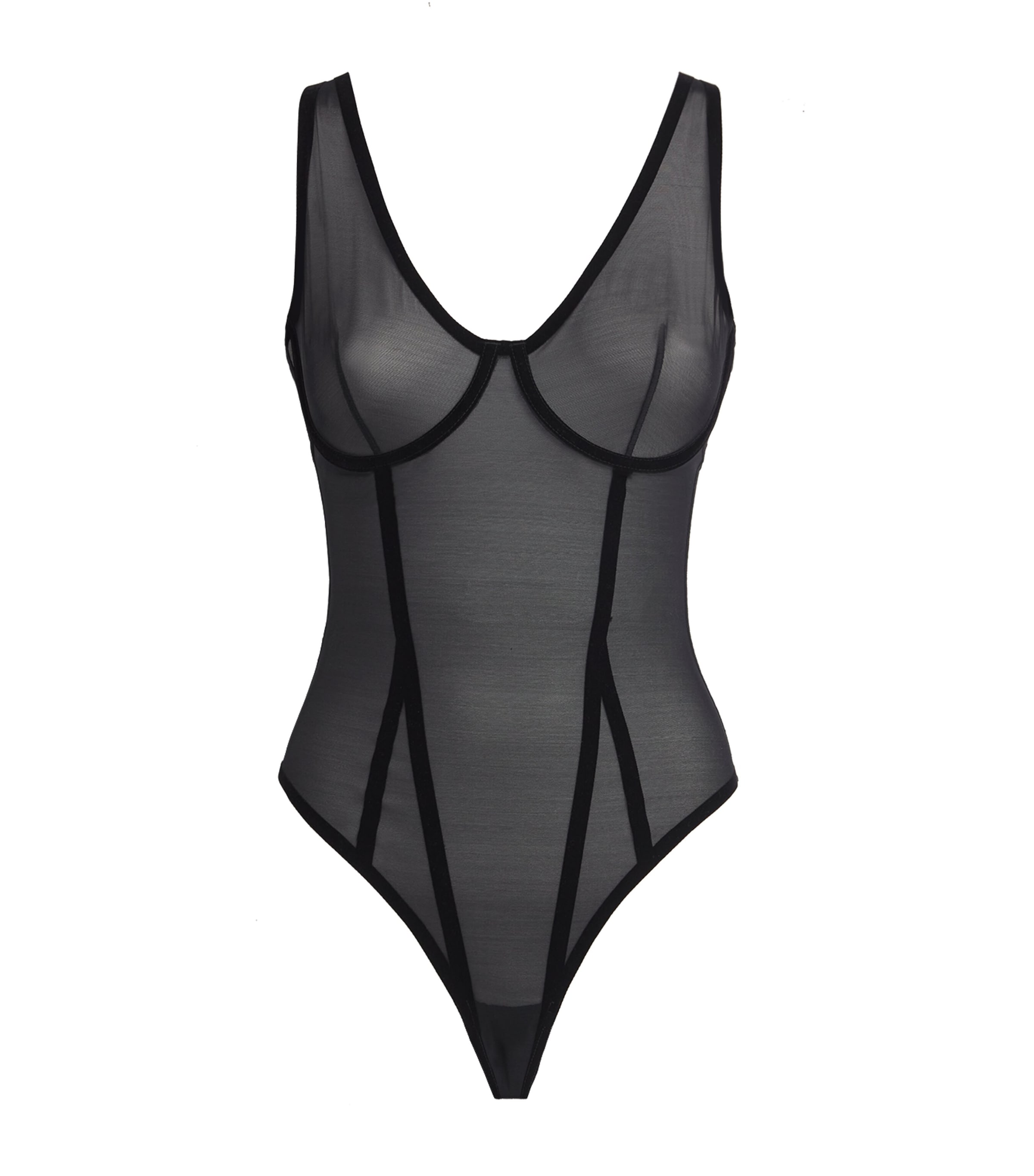 Wolford Womens Sheer Tulle Underwired Bodysuit Black Image 1