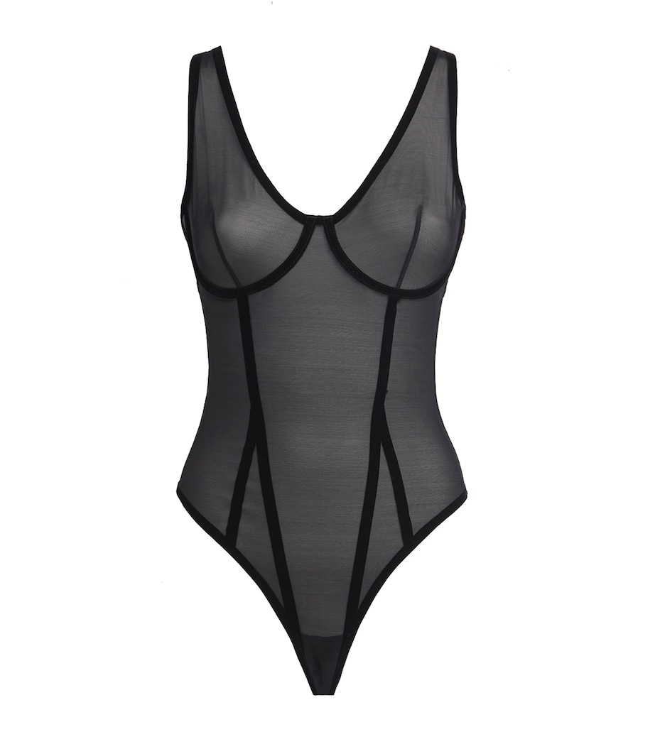Wolford Womens Sheer Tulle Underwired Bodysuit Black Image 1