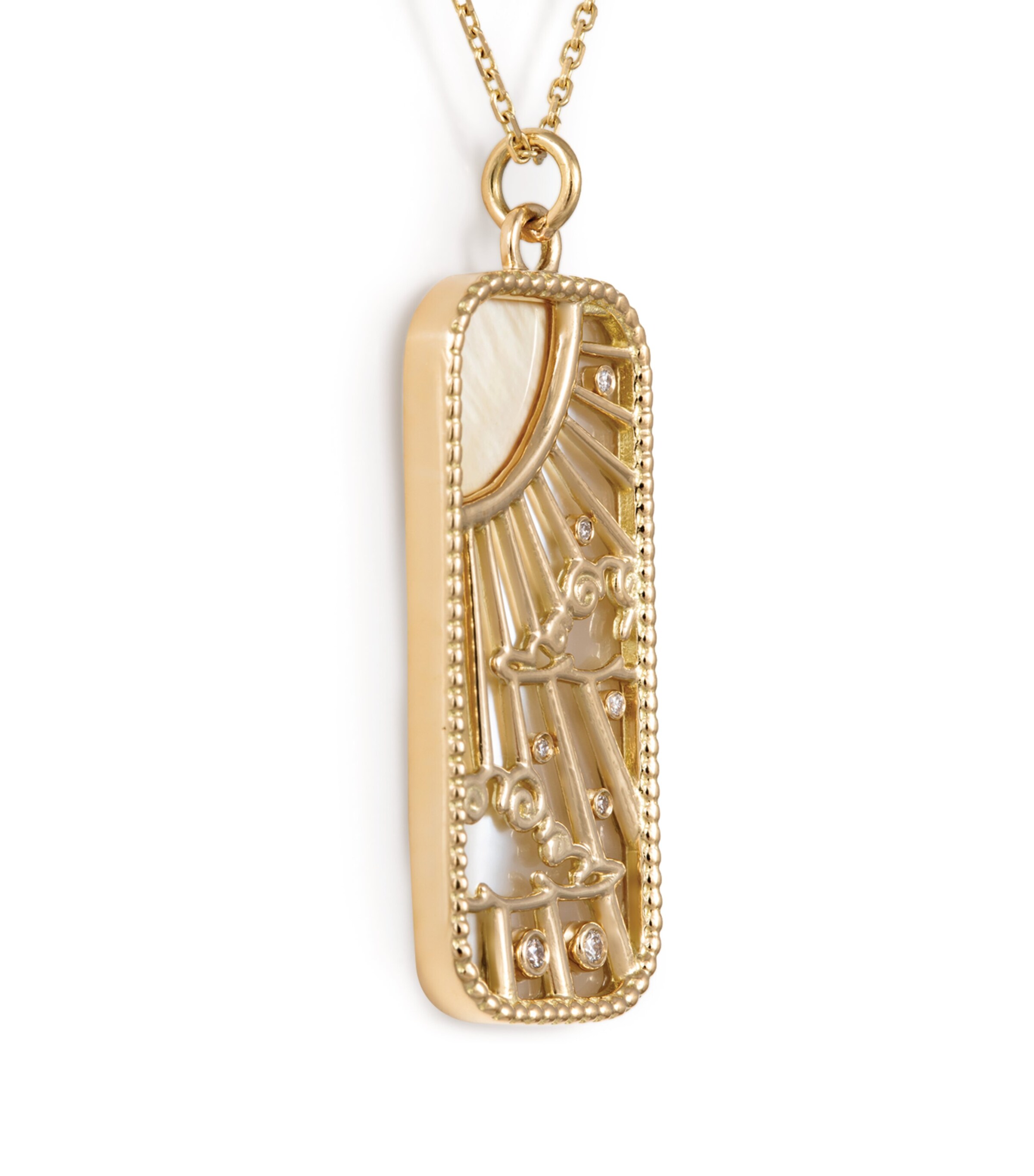 Yellow Gold, Diamond and Mother-of-Pearl Elements of Love Air Pendant Necklace WHITE Image 6