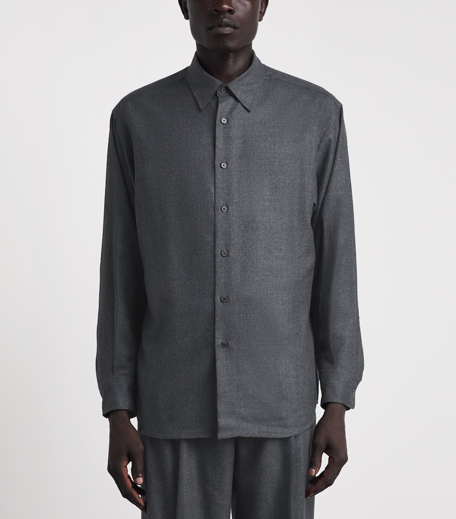 Auralee Mens Wool Flannel Shirt Top Charcoal Image 4