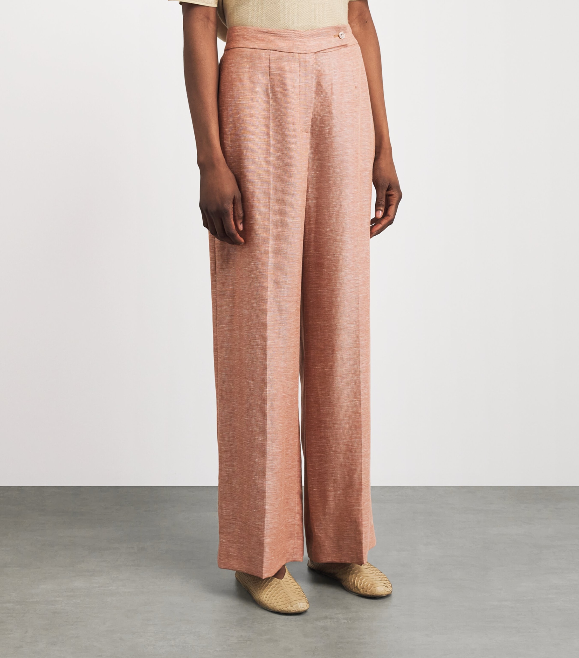 Colombo Womens Cashmere-Linen Wide-Leg Trousers Flower Print Blue Sky Image 4