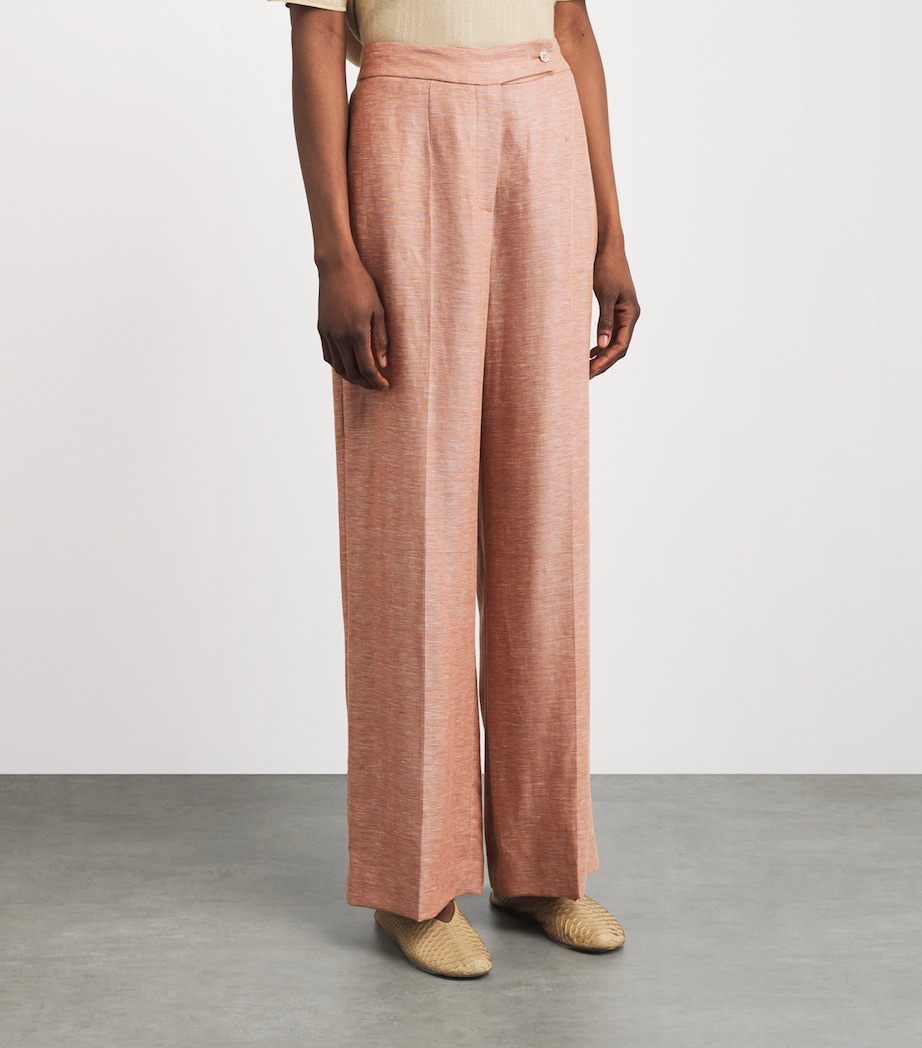 Colombo Womens Cashmere-Linen Wide-Leg Trousers Flower Print Blue Sky Image 4