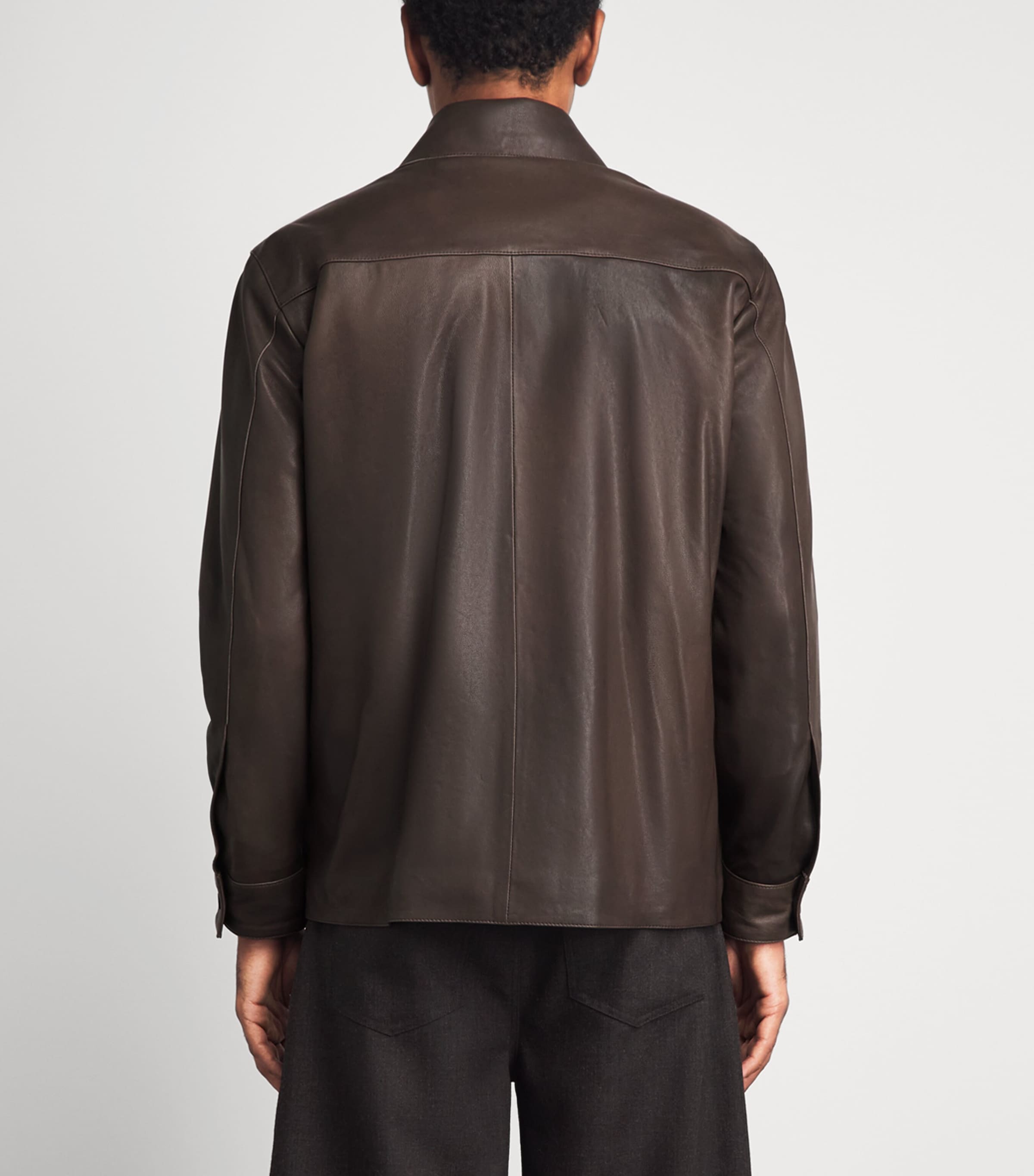 Arma Mens Timon Leather Shirt Charcoal Brown Image 5