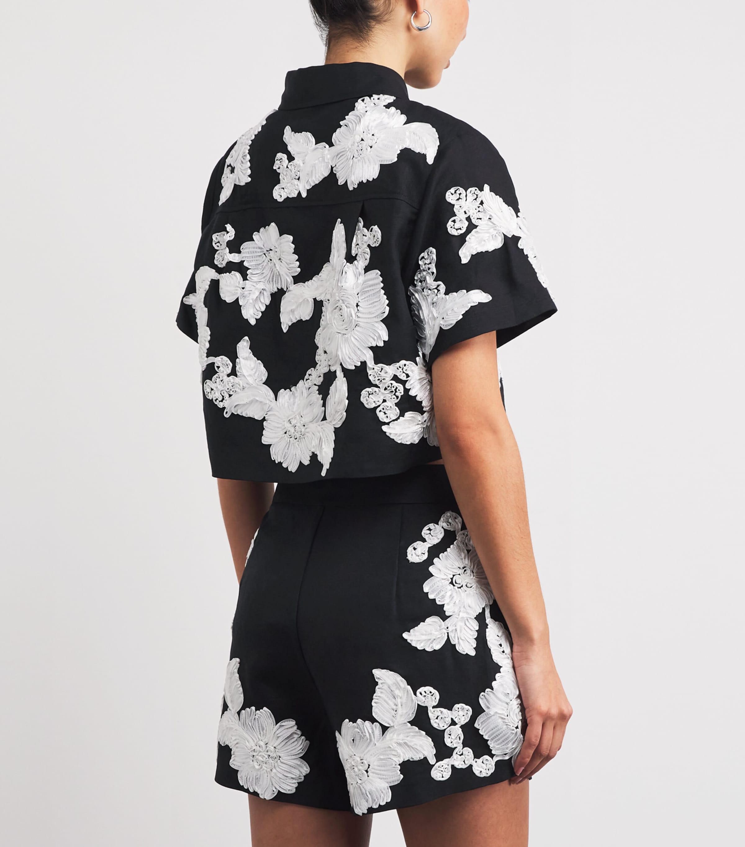 Linen-Blend Embroidered Shirt BLACK MULTI Image 4