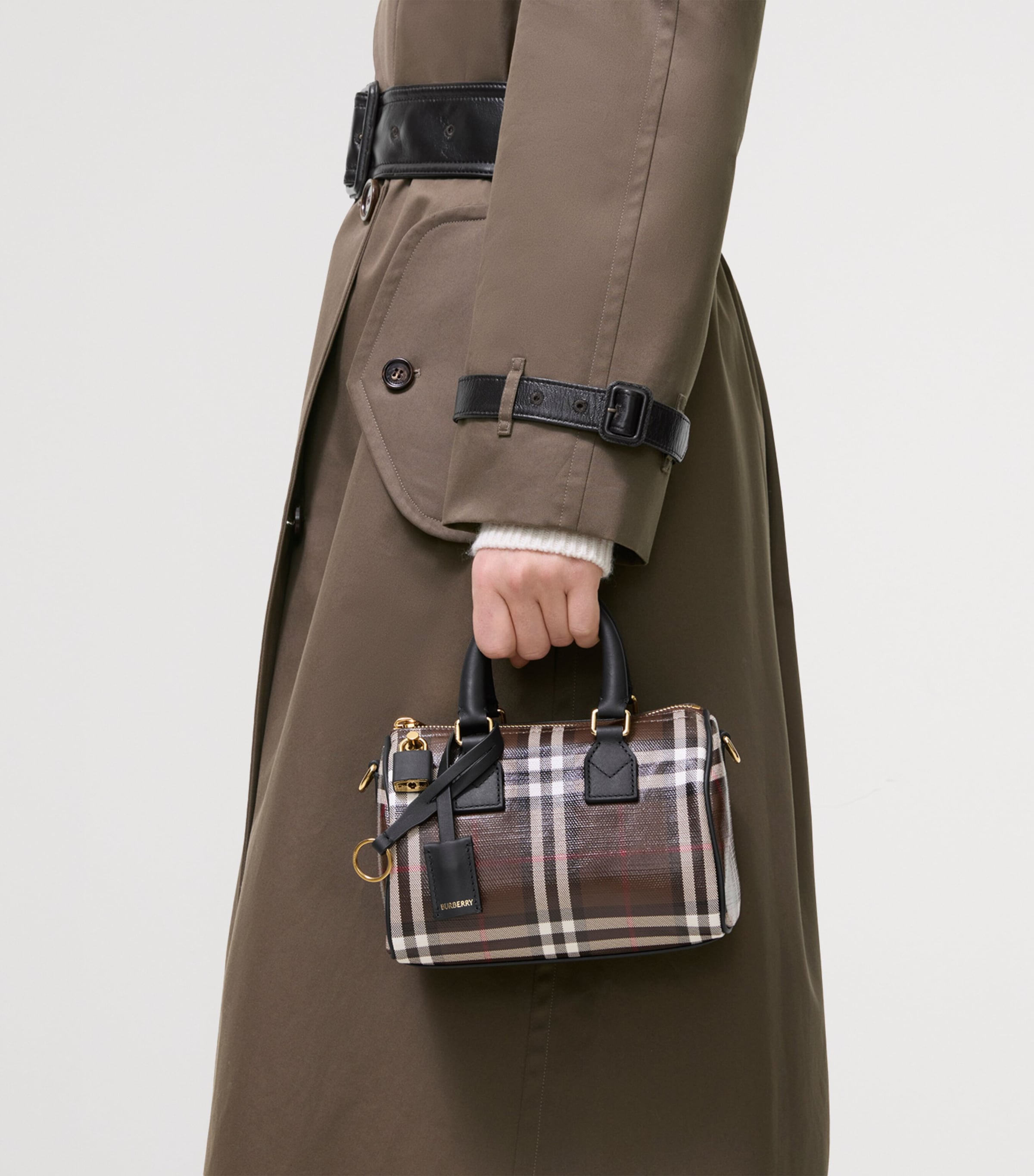 Burberry Mini Check Bowling Bag Chocolate Brown Image 3