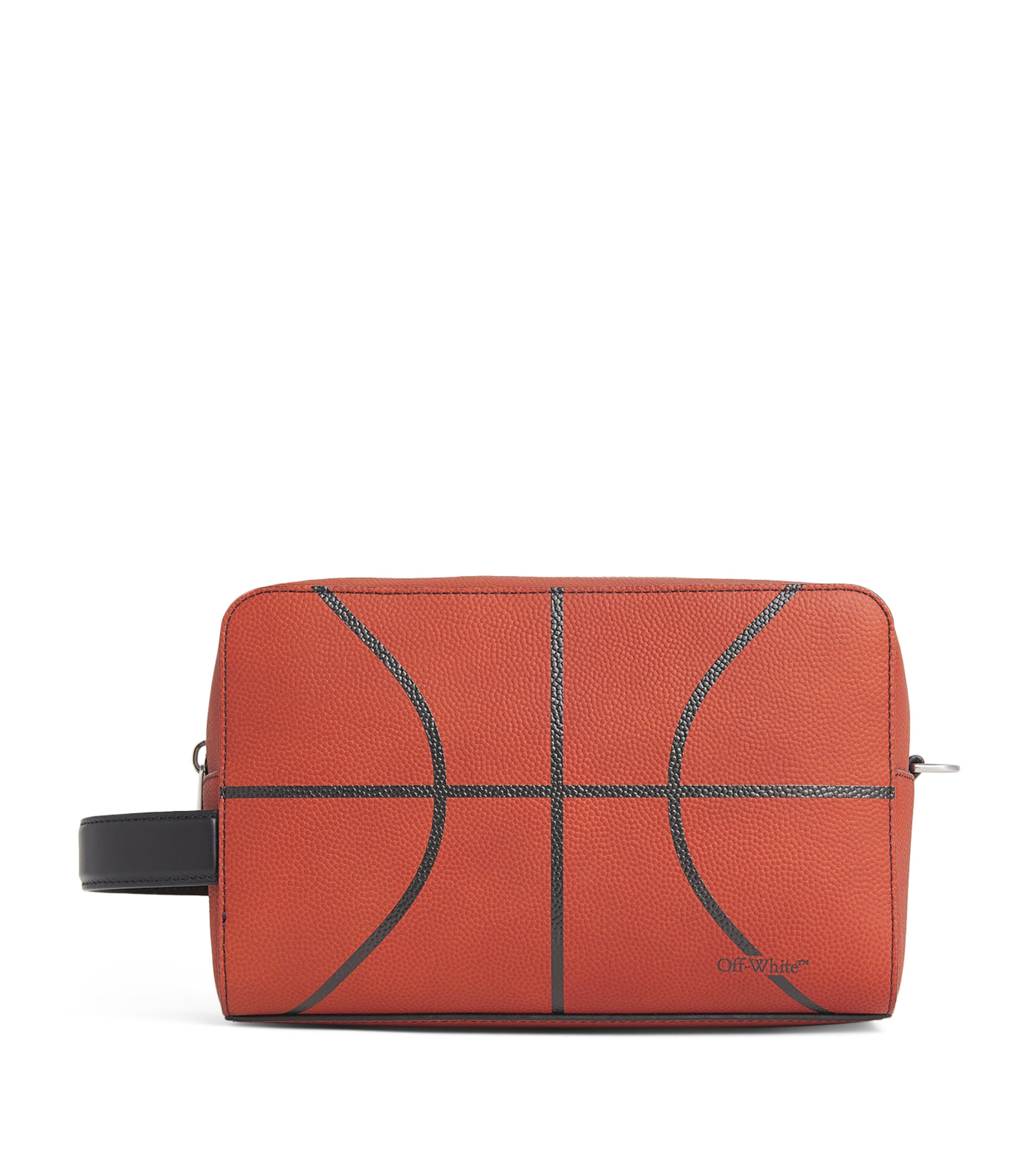 Off-white Leather Basketball Toiletry Bag In Orange