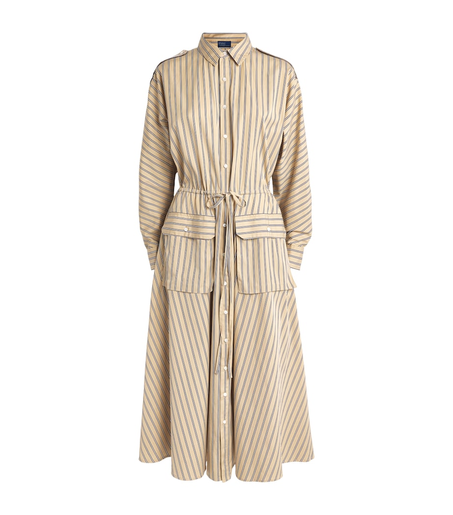 Polo Ralph Lauren Womens Cotton Stripe Midi Shirt Dress Tan Royal Mul Image 1