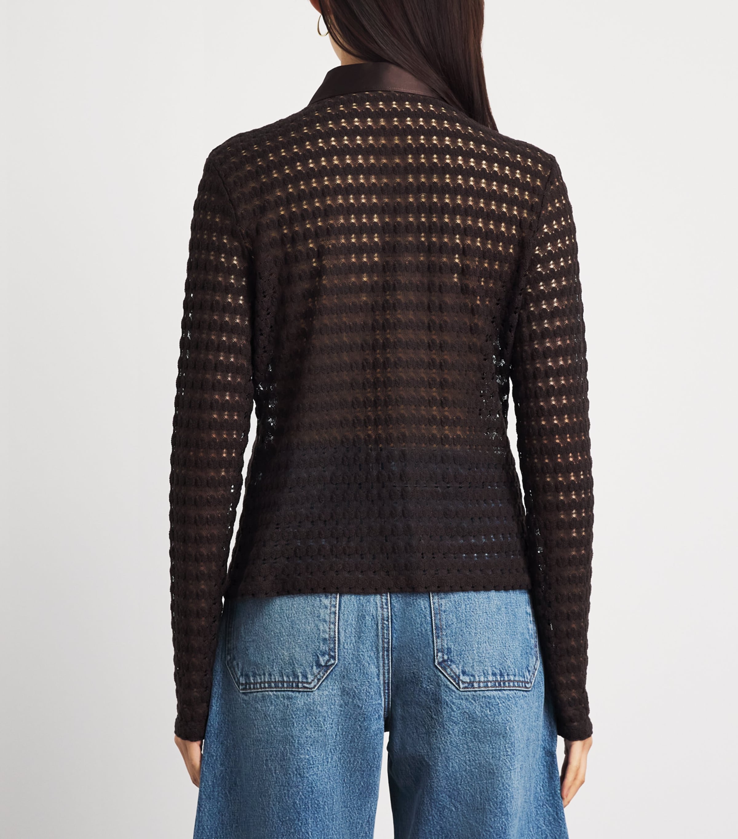 FRAME Womens Satin-Collar Bubble-Stitch Shirt Chestnut Image 5