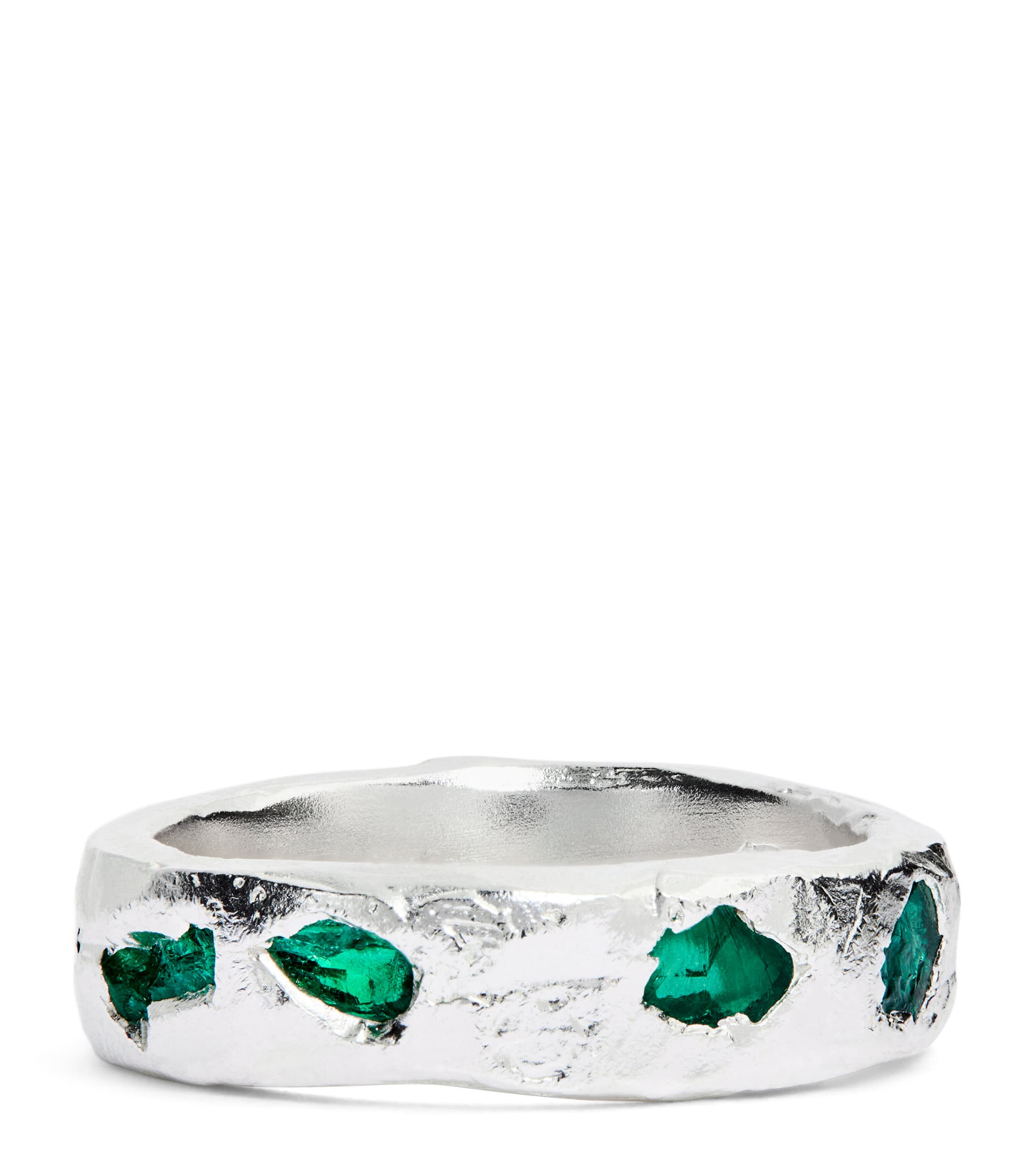 The Ouze Sterling Silver And Emerald Ring In Green