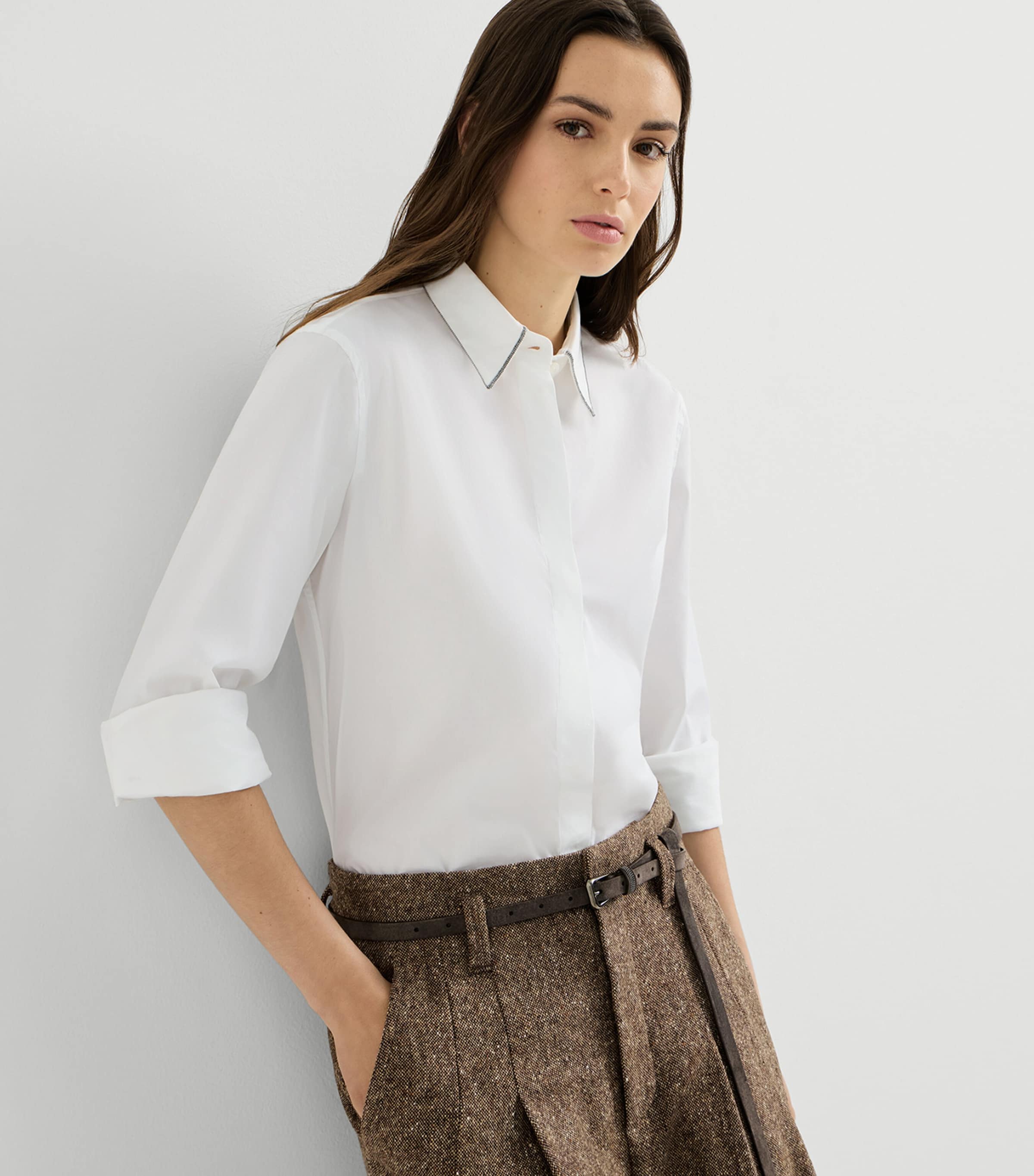 Brunello Cucinelli Womens Stretch-Cotton Poplin Monili Shirt Image 2