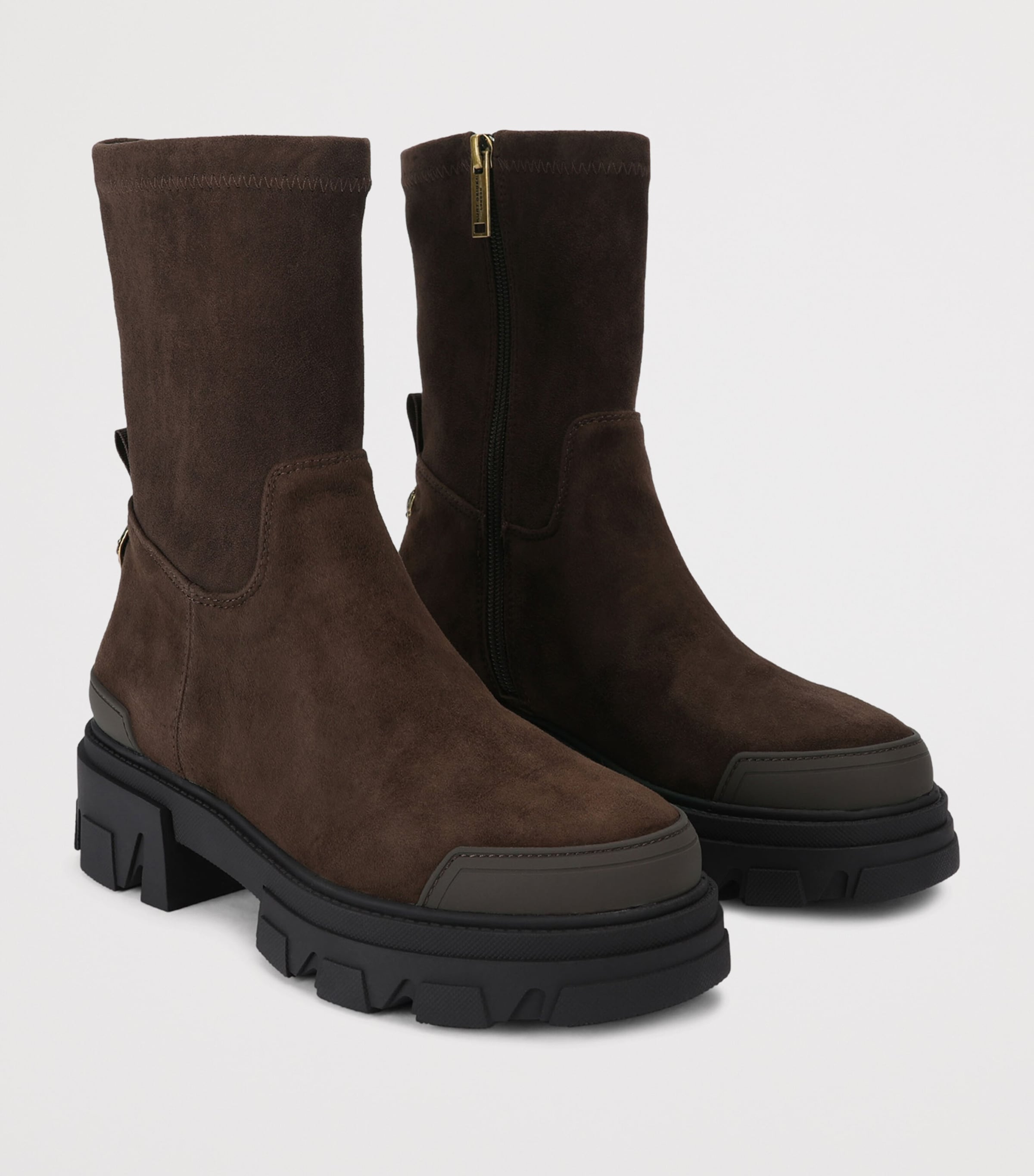 Kurt Geiger London Suede Stomp Sock Ankle Boots 50 Dk.brn Com Image 2