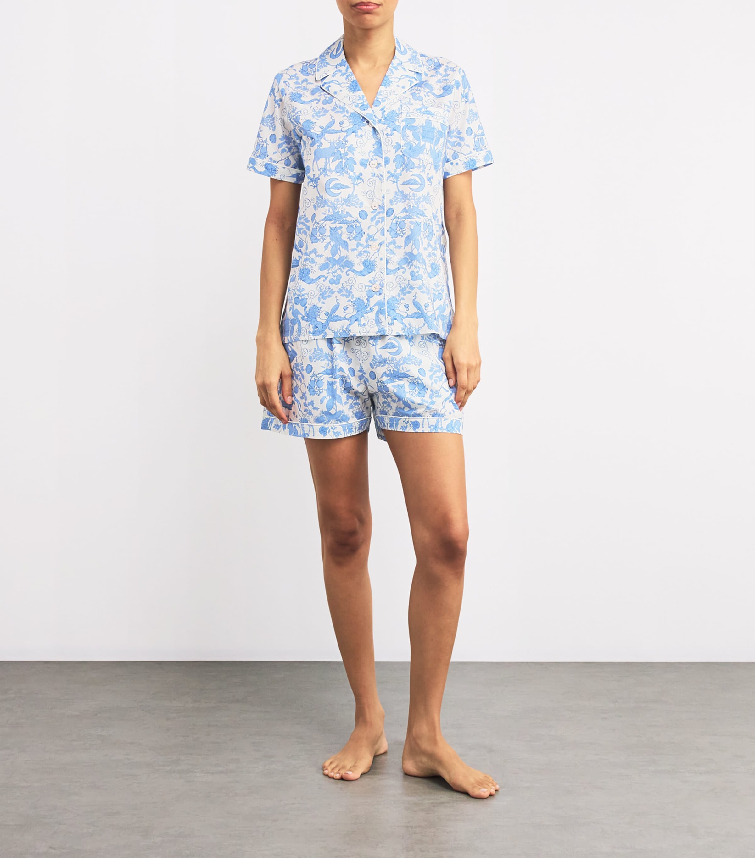 Harrods Womens Cotton Short-Sleeve Pyjama Set Blue Image 2