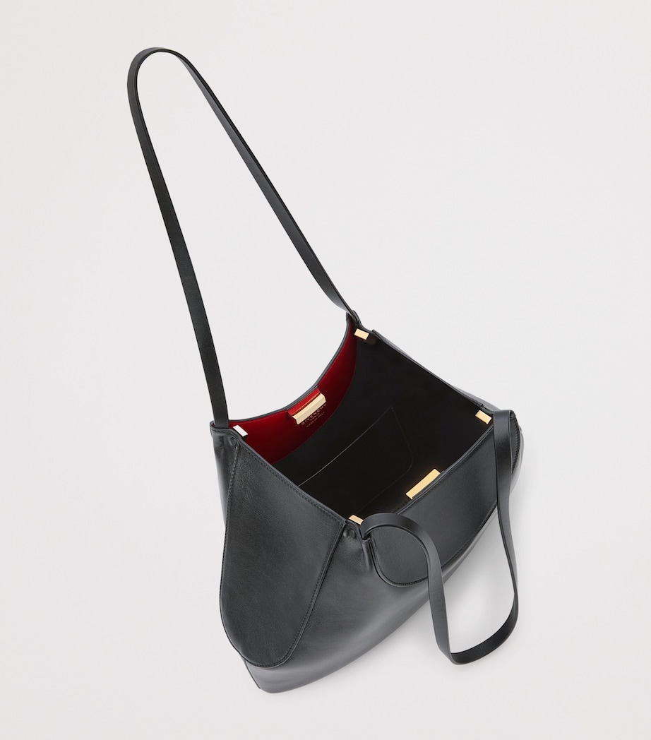 Small Leather Facet Shoulder Bag BLACK Image 4