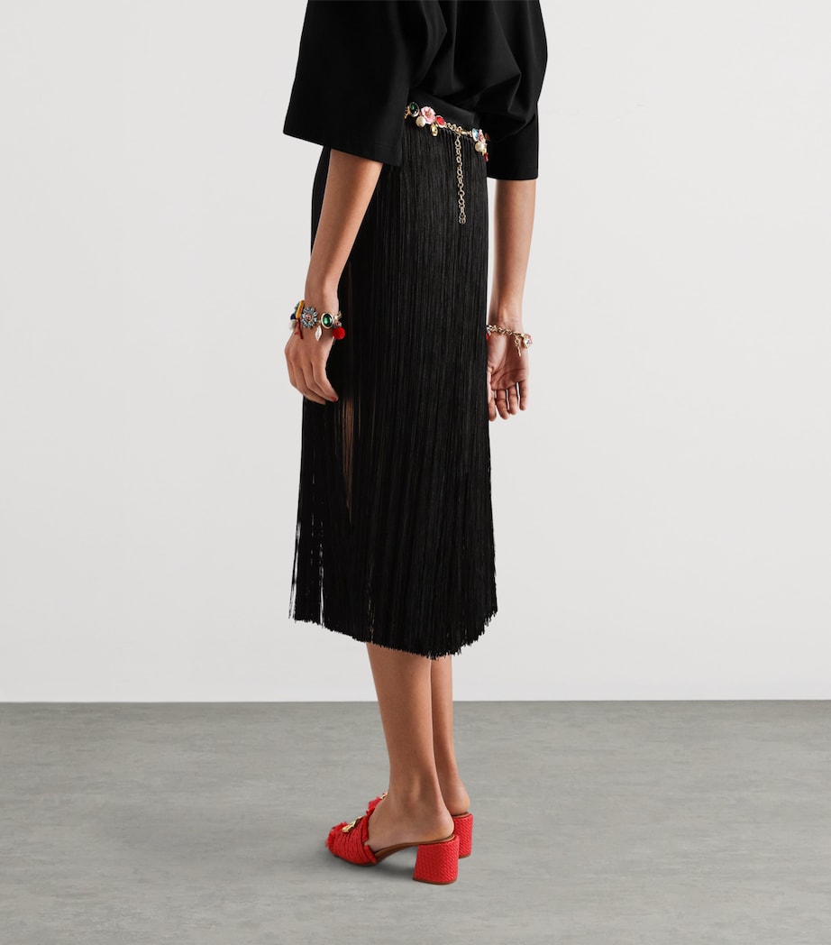 Dolce&Gabbana Womens Satin Fringe Midi Skirt Black Image 5