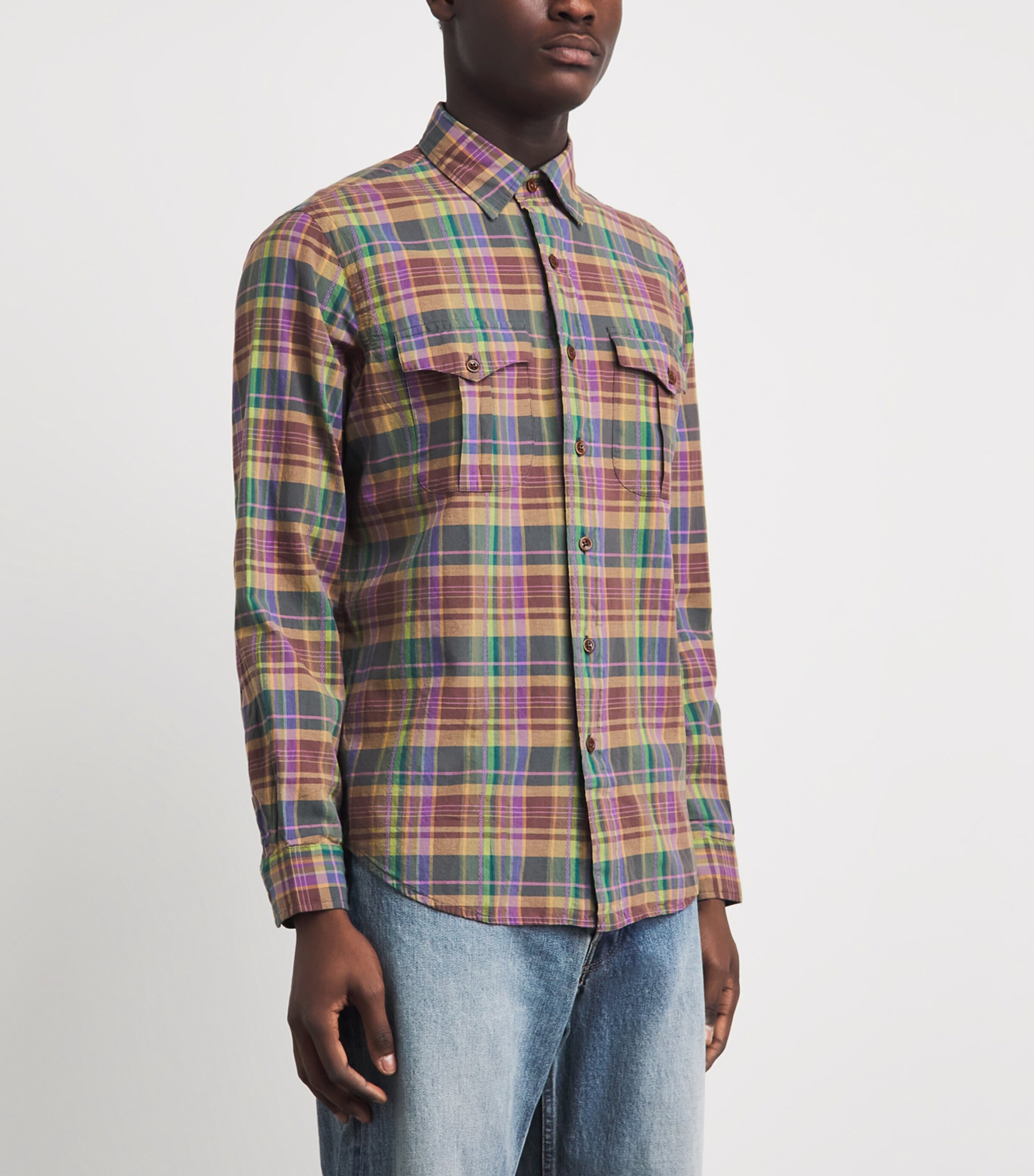 Polo Ralph Lauren Mens Cotton Check Shirt Brwn Prple Mlti Image 4