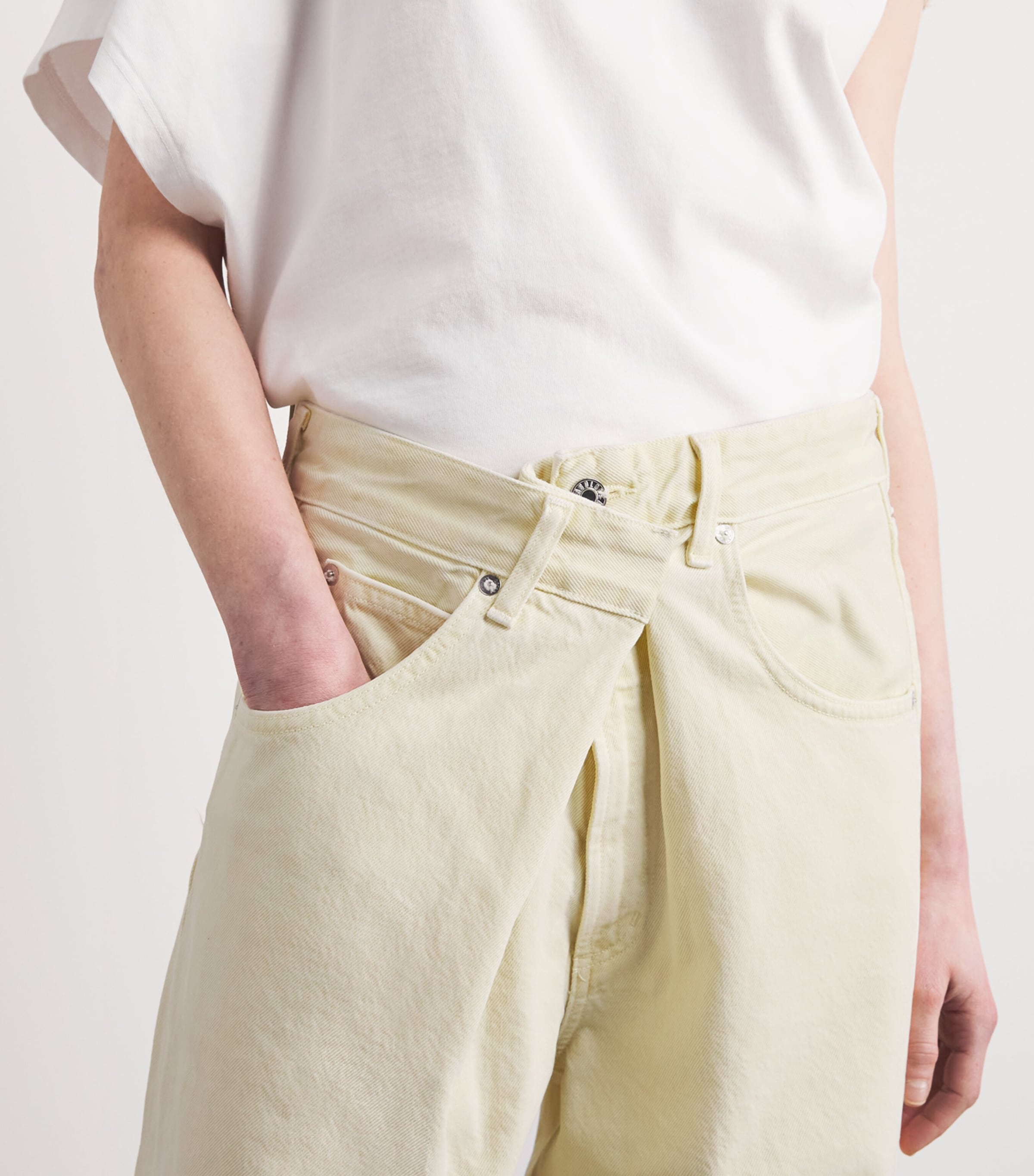 AGOLDE Womens Vana Fold Wide-Leg Jeans Lemon Zest Image 3