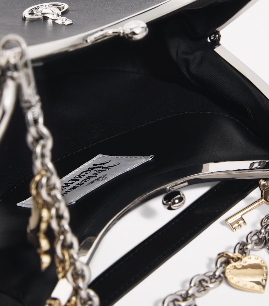 Leather Charm Frame Purse Shoulder Bag N402 BLACK Image 6