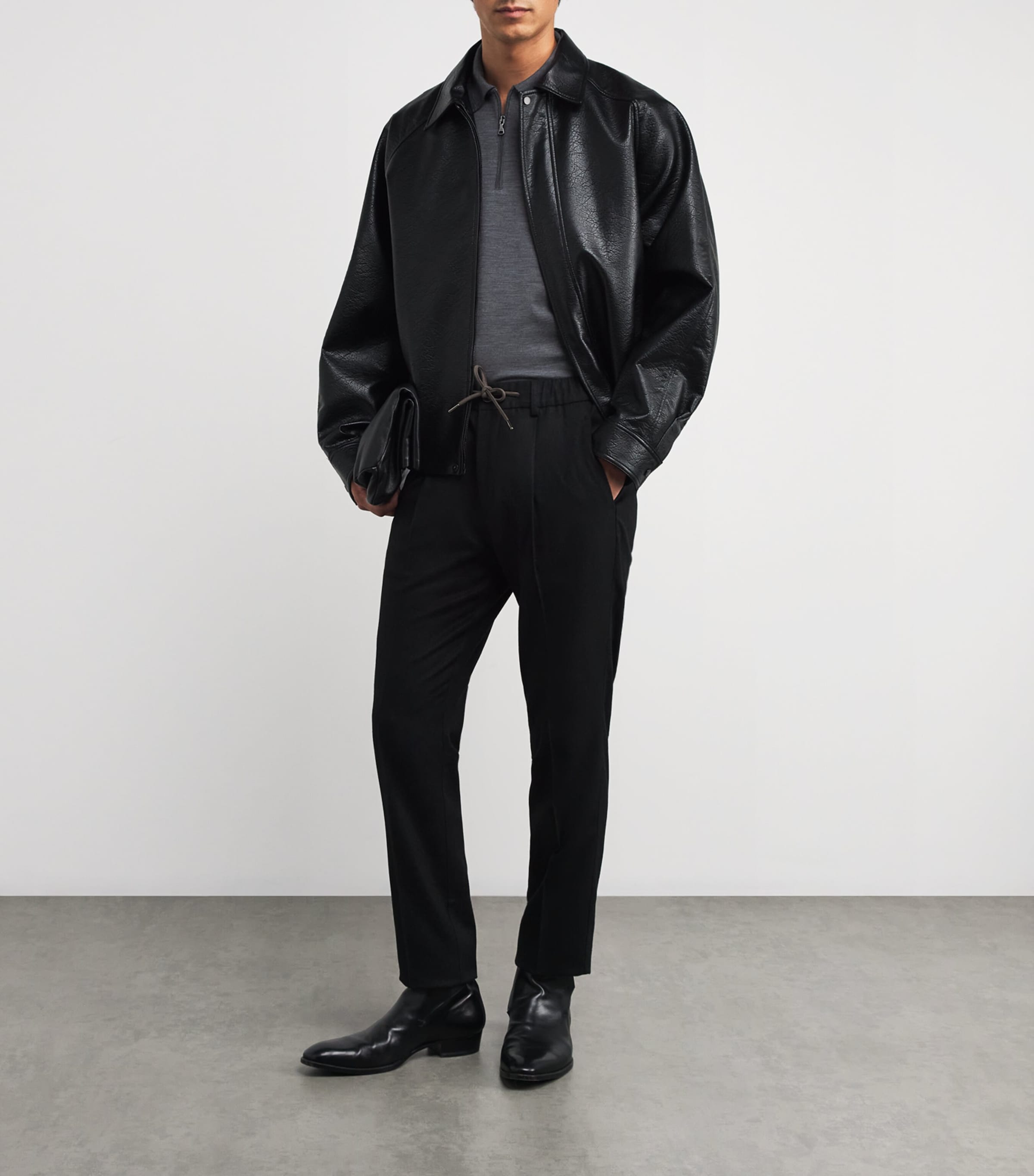 Wool-Silk Half-Zip Polo Shirt 65 GREY Image 2