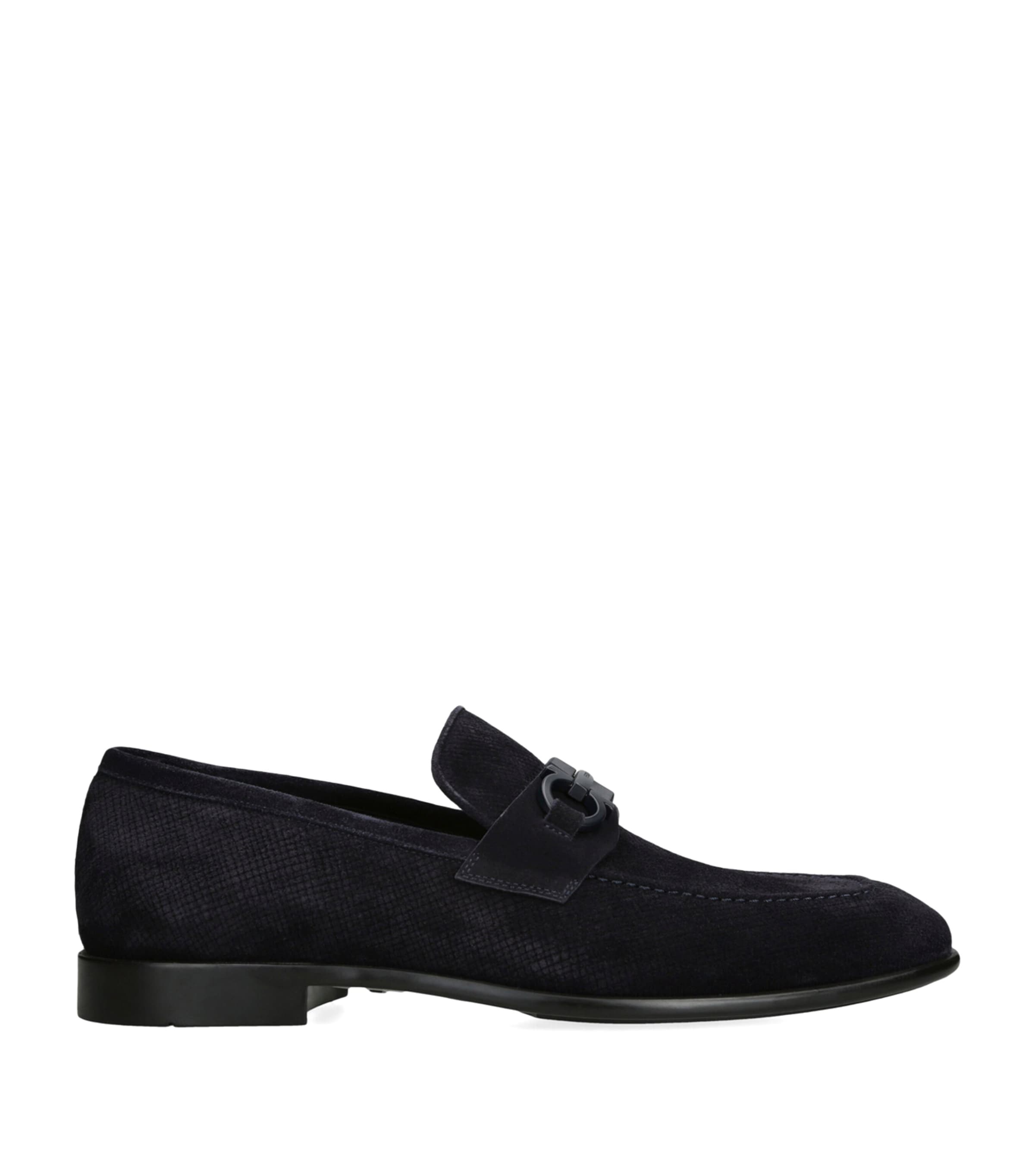 Salvatore Ferragamo Textured Suede Loafers Navy Image 1