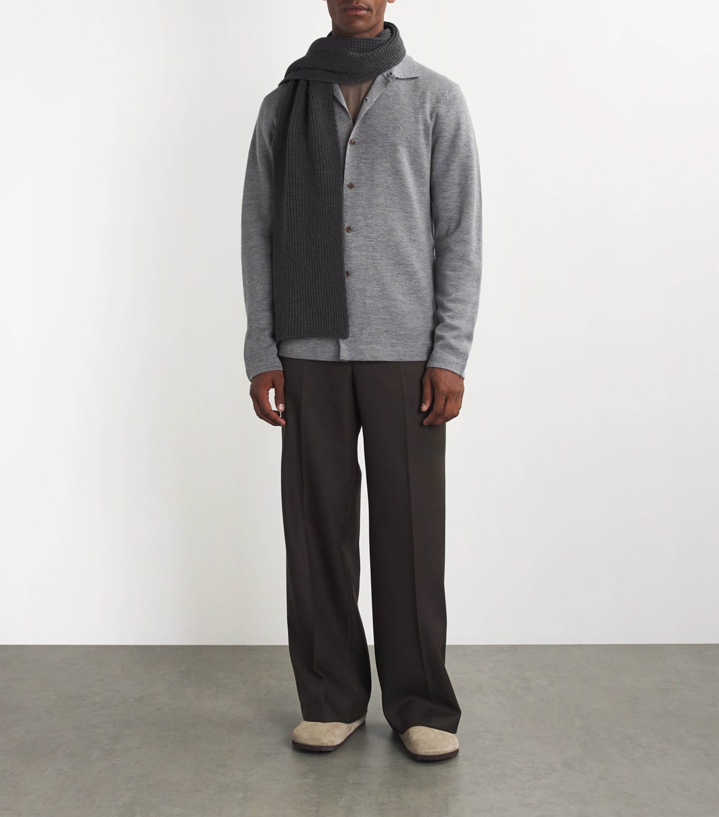 Wool-Cashmere Waffle Scarf GYAD CHARCOAL MELANG Image 2