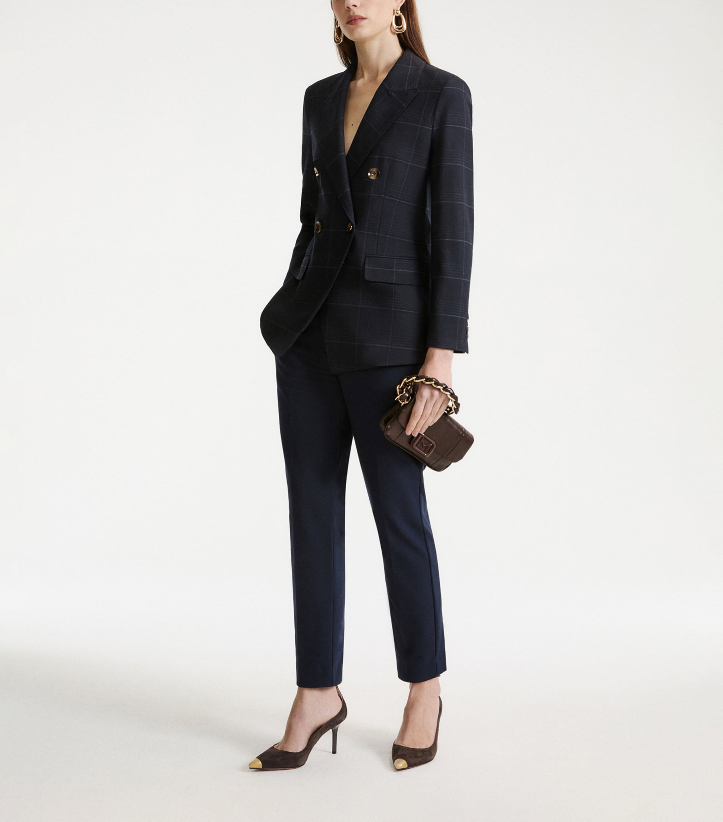 Marella Womens Check Blazer Navy Image 2